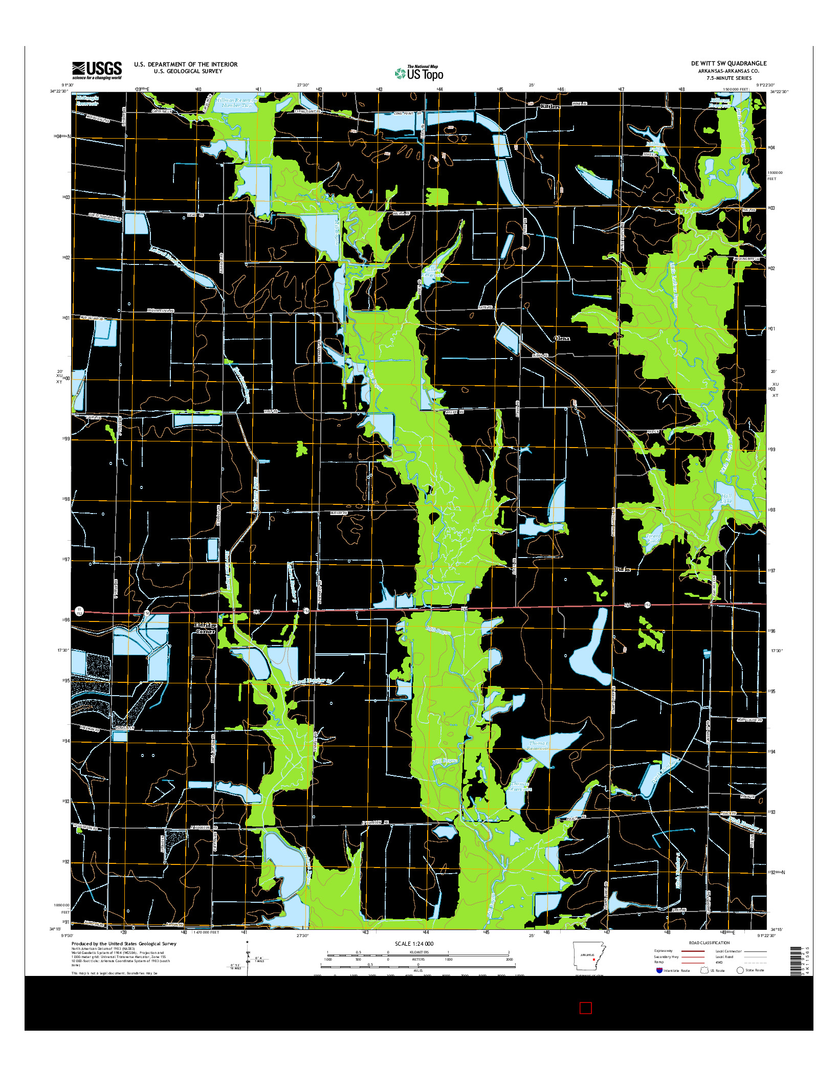 USGS US TOPO 7.5-MINUTE MAP FOR DE WITT SW, AR 2014