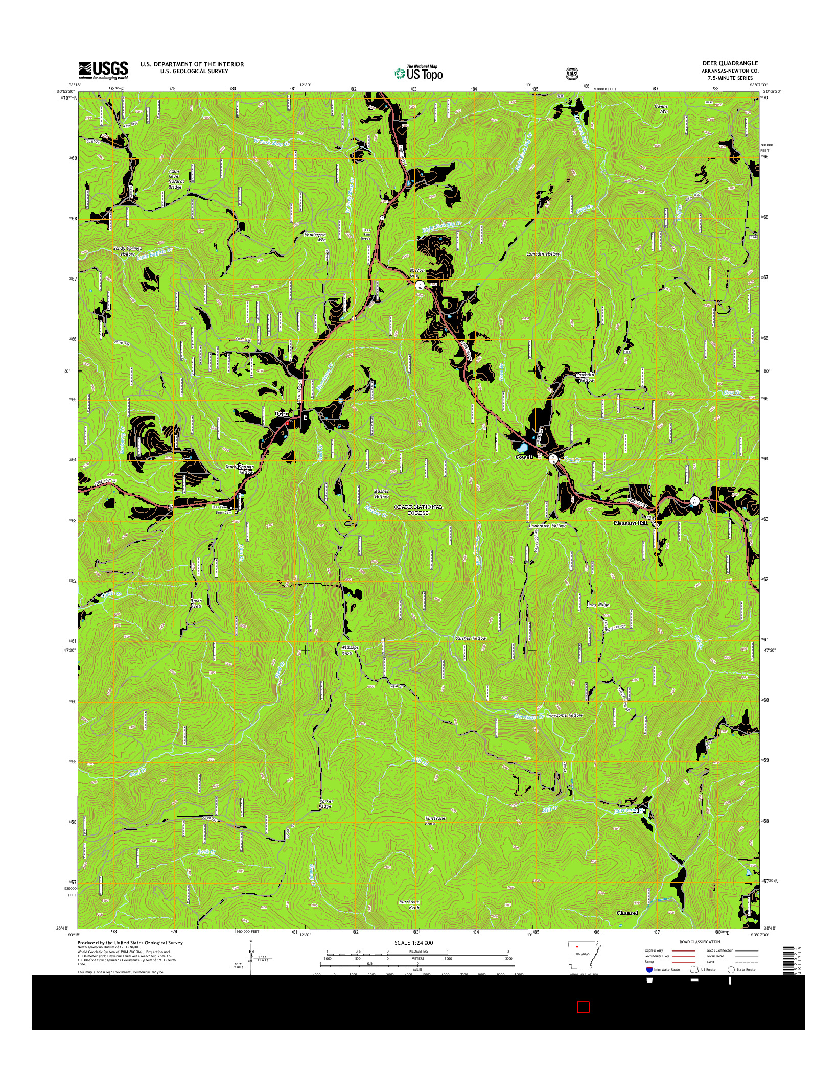 USGS US TOPO 7.5-MINUTE MAP FOR DEER, AR 2014