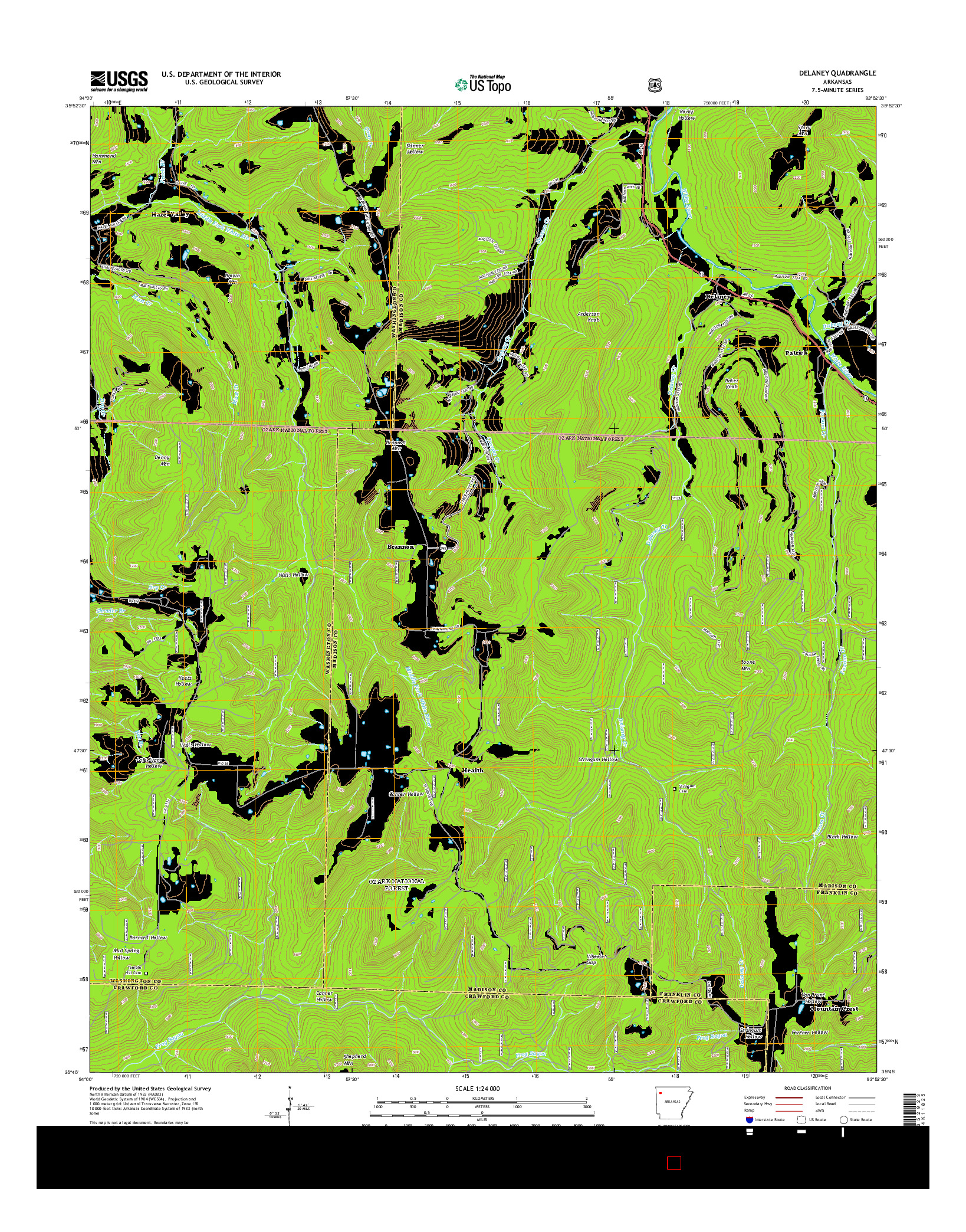 USGS US TOPO 7.5-MINUTE MAP FOR DELANEY, AR 2014