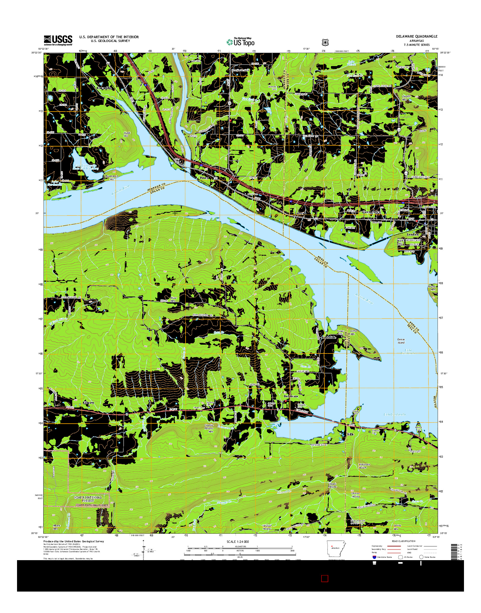 USGS US TOPO 7.5-MINUTE MAP FOR DELAWARE, AR 2014