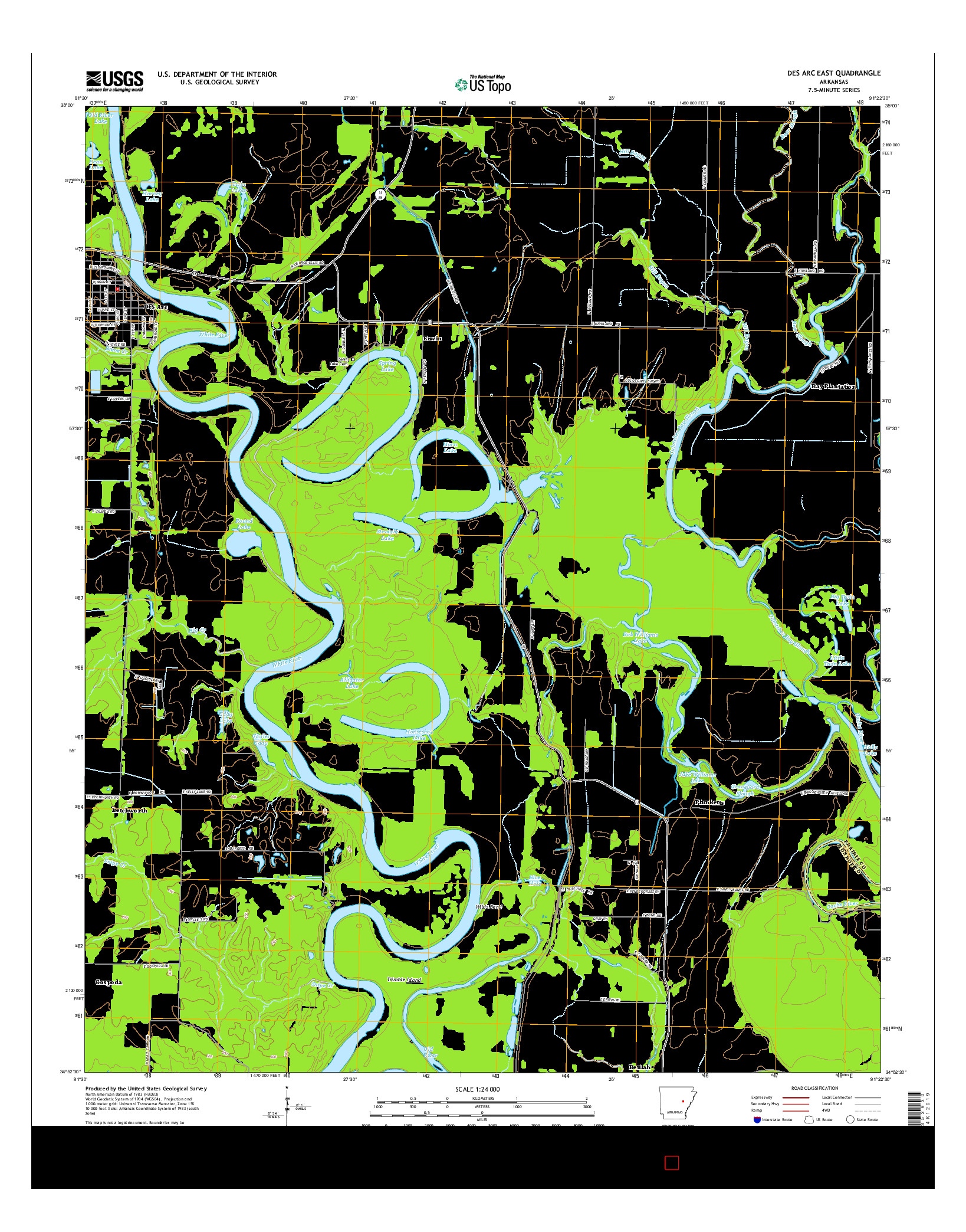 USGS US TOPO 7.5-MINUTE MAP FOR DES ARC EAST, AR 2014