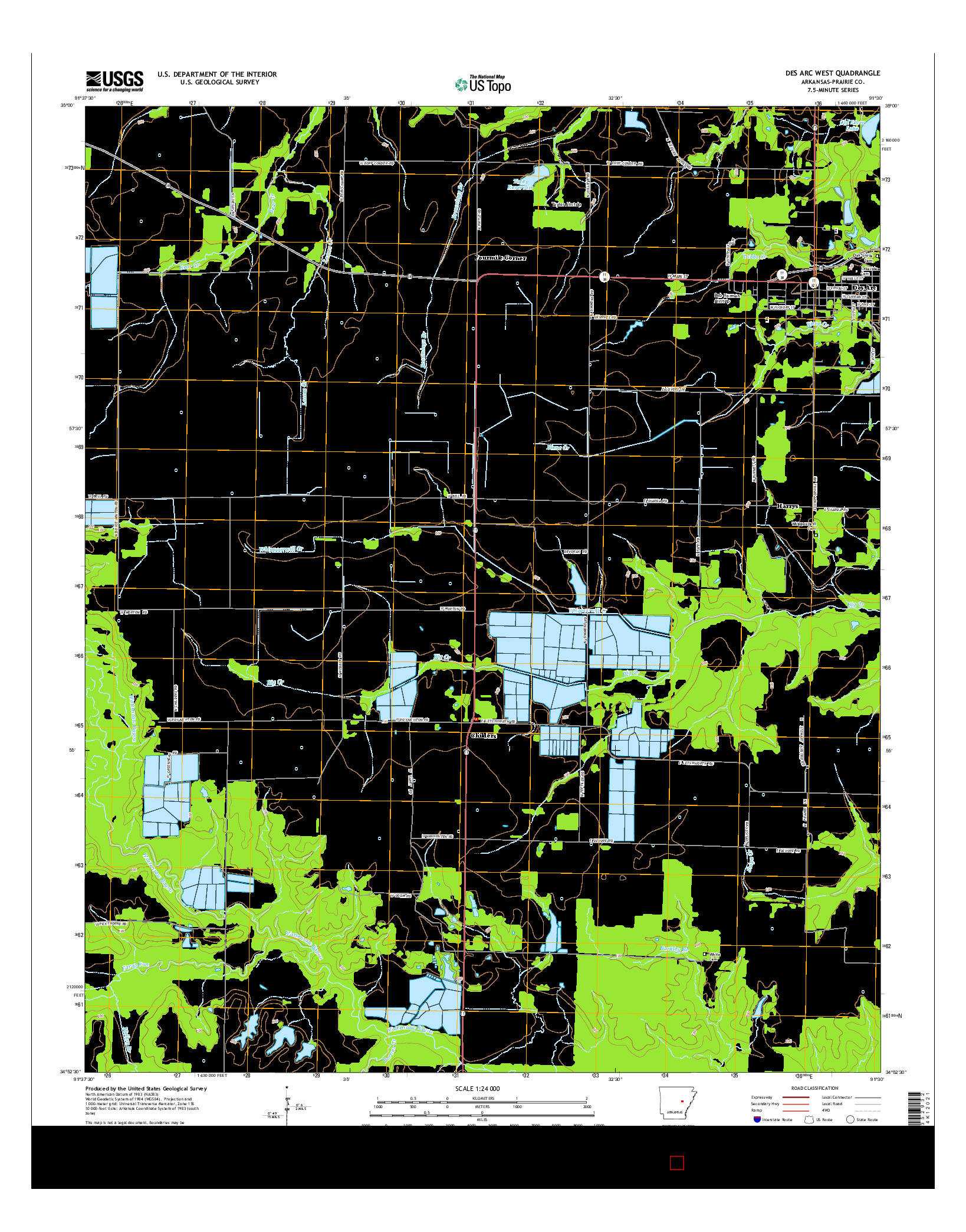 USGS US TOPO 7.5-MINUTE MAP FOR DES ARC WEST, AR 2014
