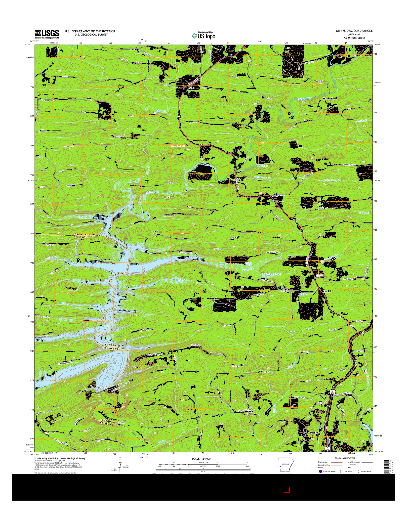 USGS US TOPO 7.5-MINUTE MAP FOR DIERKS DAM, AR 2014
