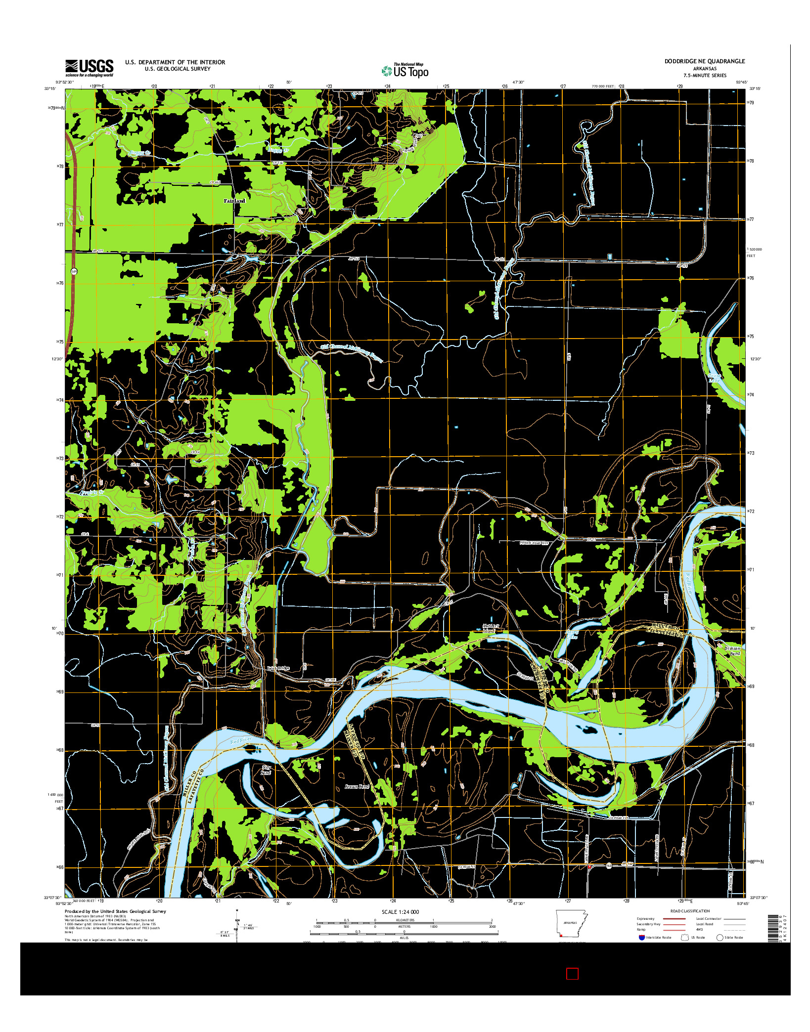 USGS US TOPO 7.5-MINUTE MAP FOR DODDRIDGE NE, AR 2014