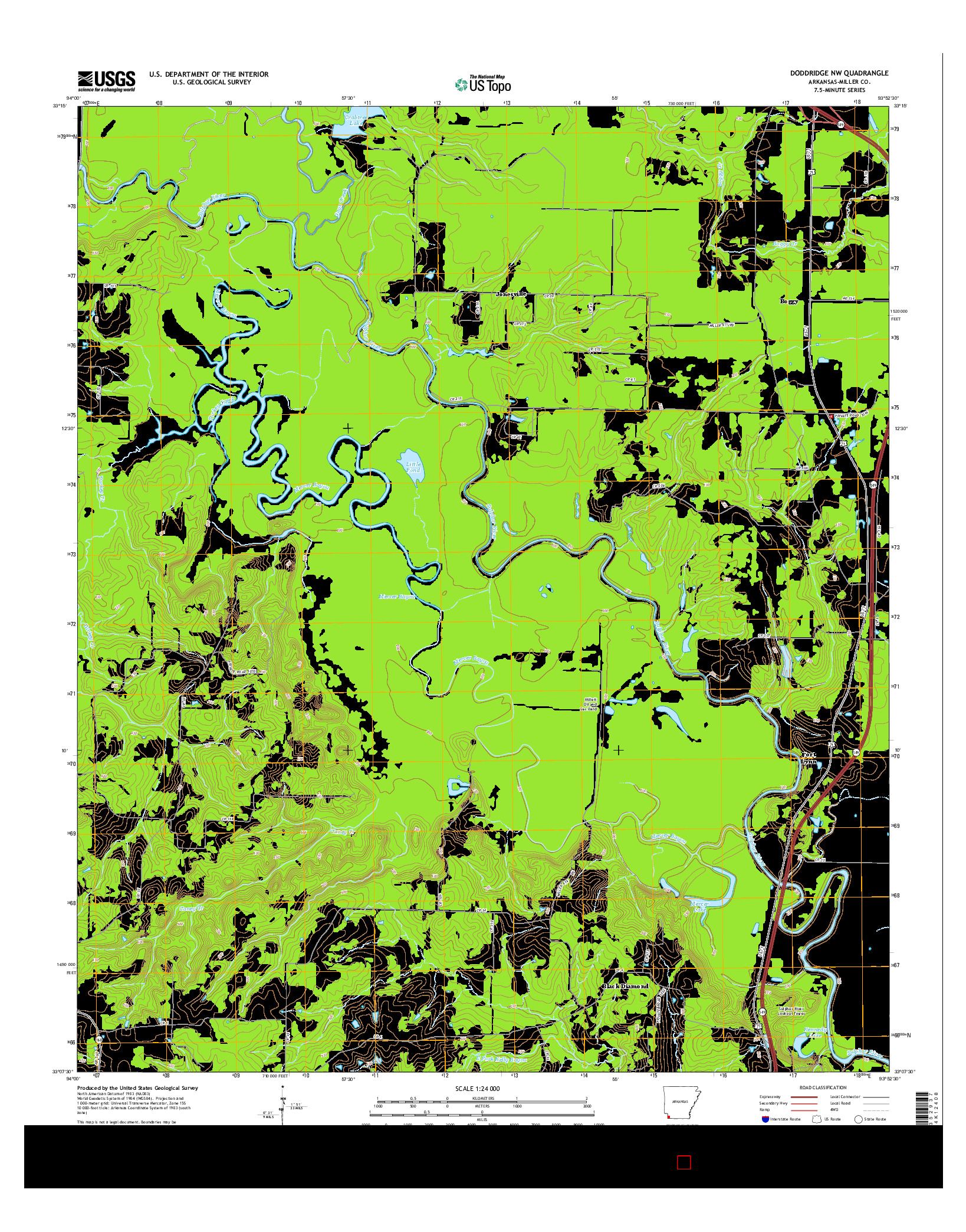 USGS US TOPO 7.5-MINUTE MAP FOR DODDRIDGE NW, AR 2014