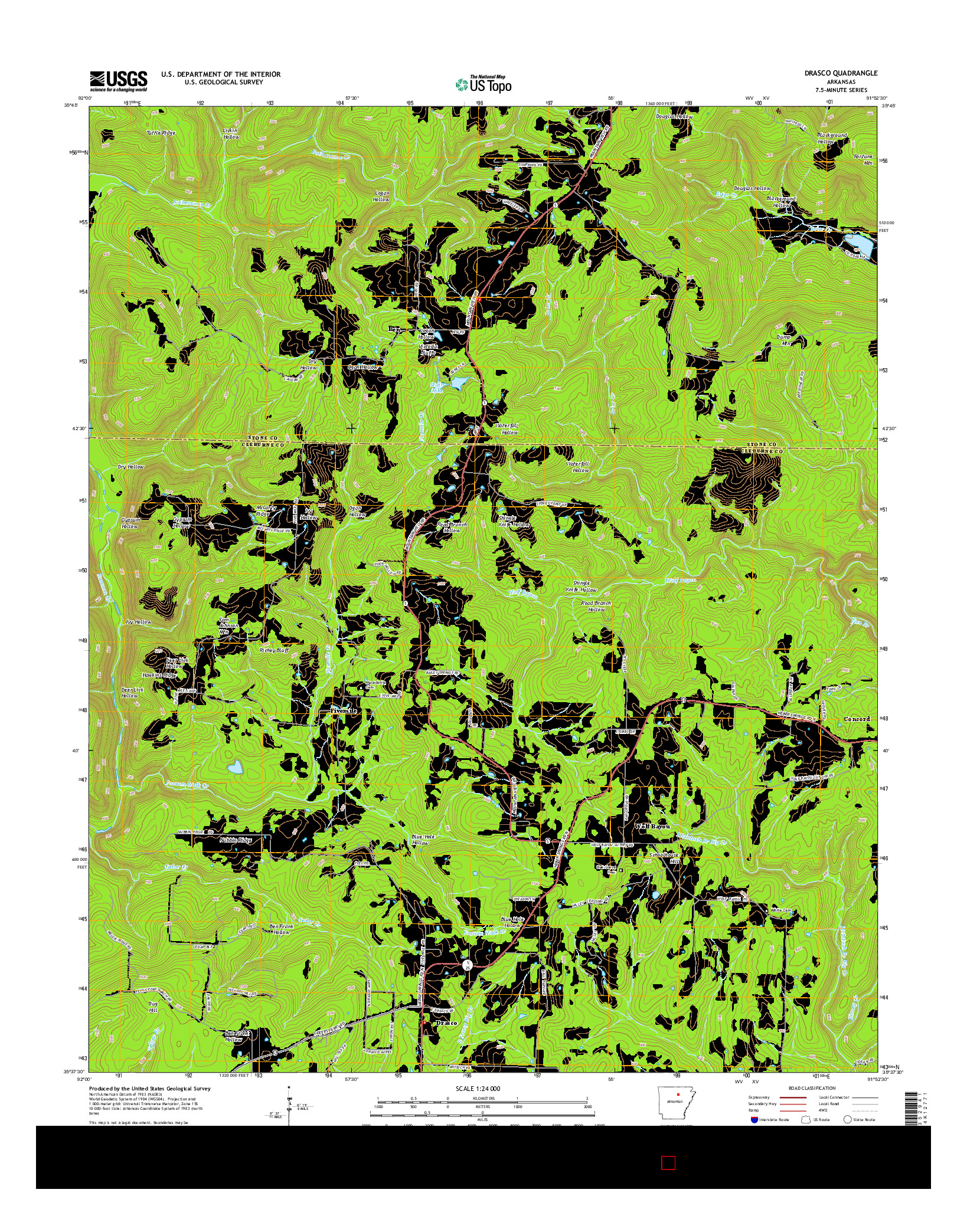 USGS US TOPO 7.5-MINUTE MAP FOR DRASCO, AR 2014