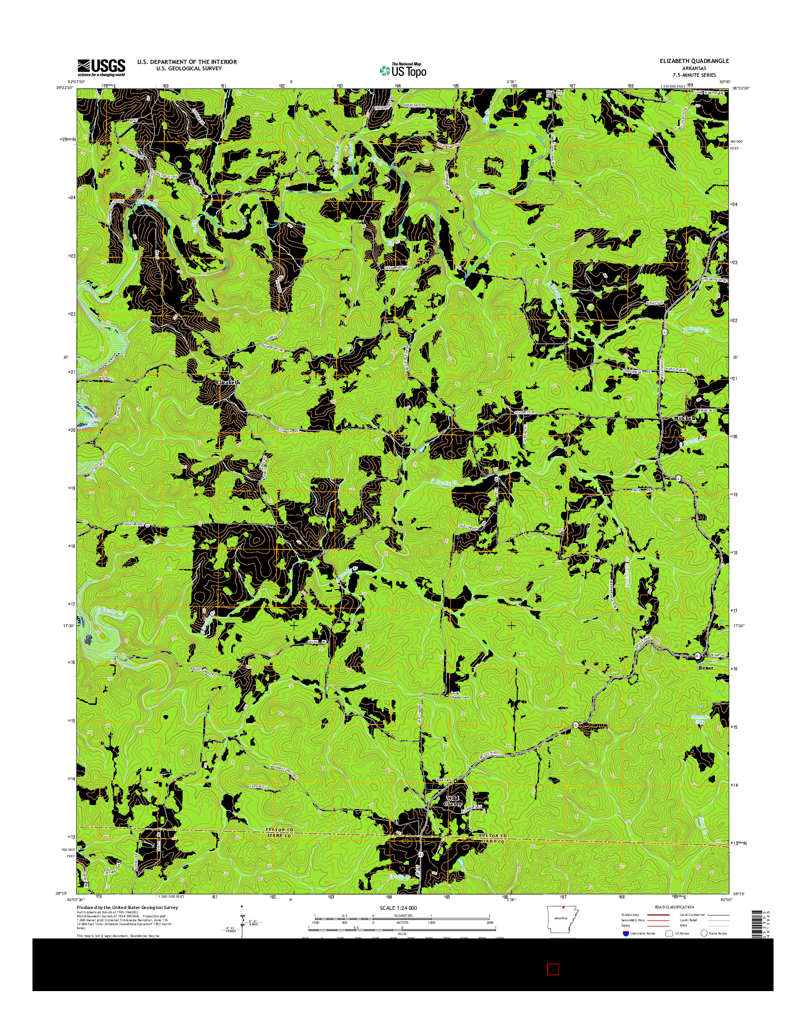 USGS US TOPO 7.5-MINUTE MAP FOR ELIZABETH, AR 2014