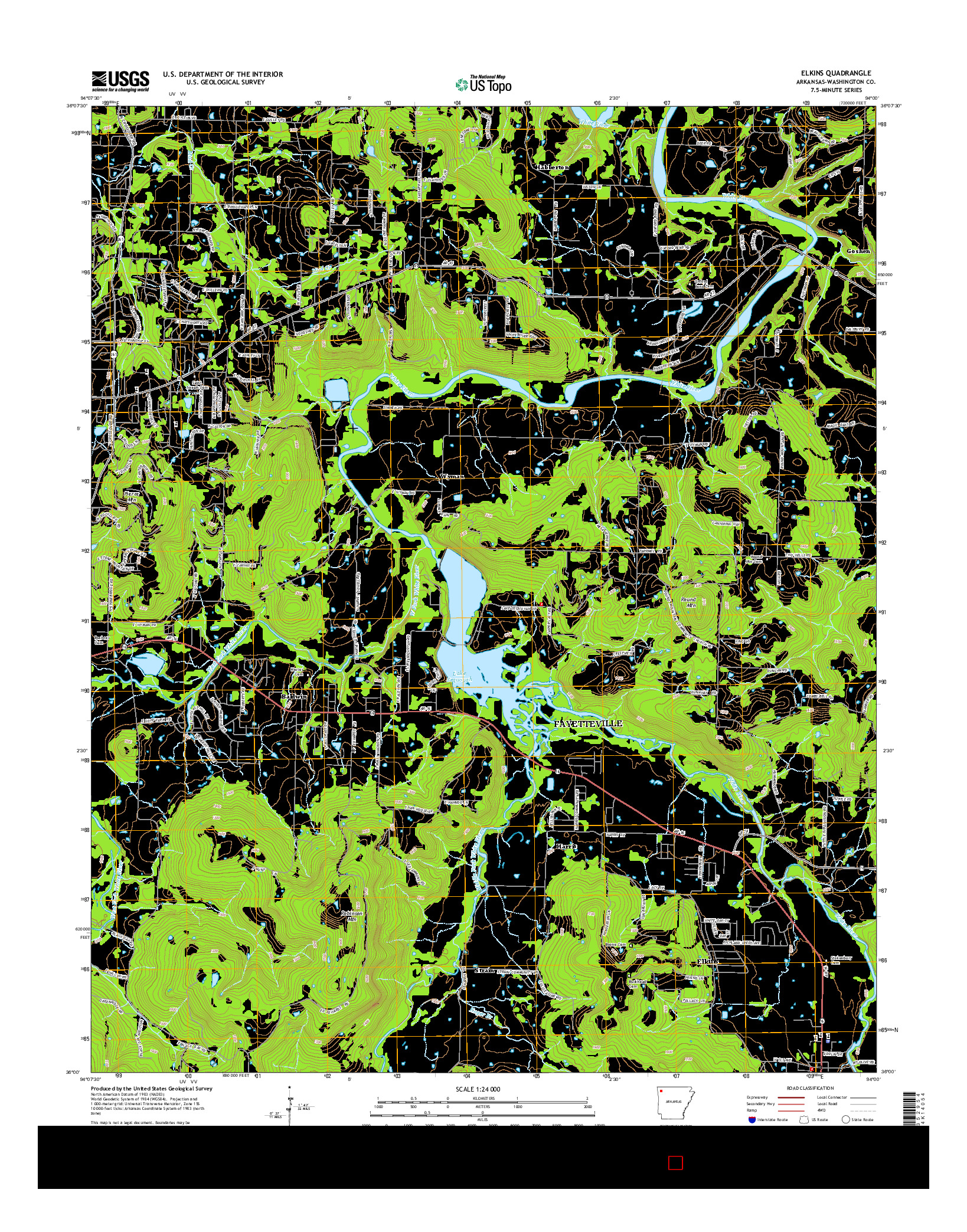 USGS US TOPO 7.5-MINUTE MAP FOR ELKINS, AR 2014