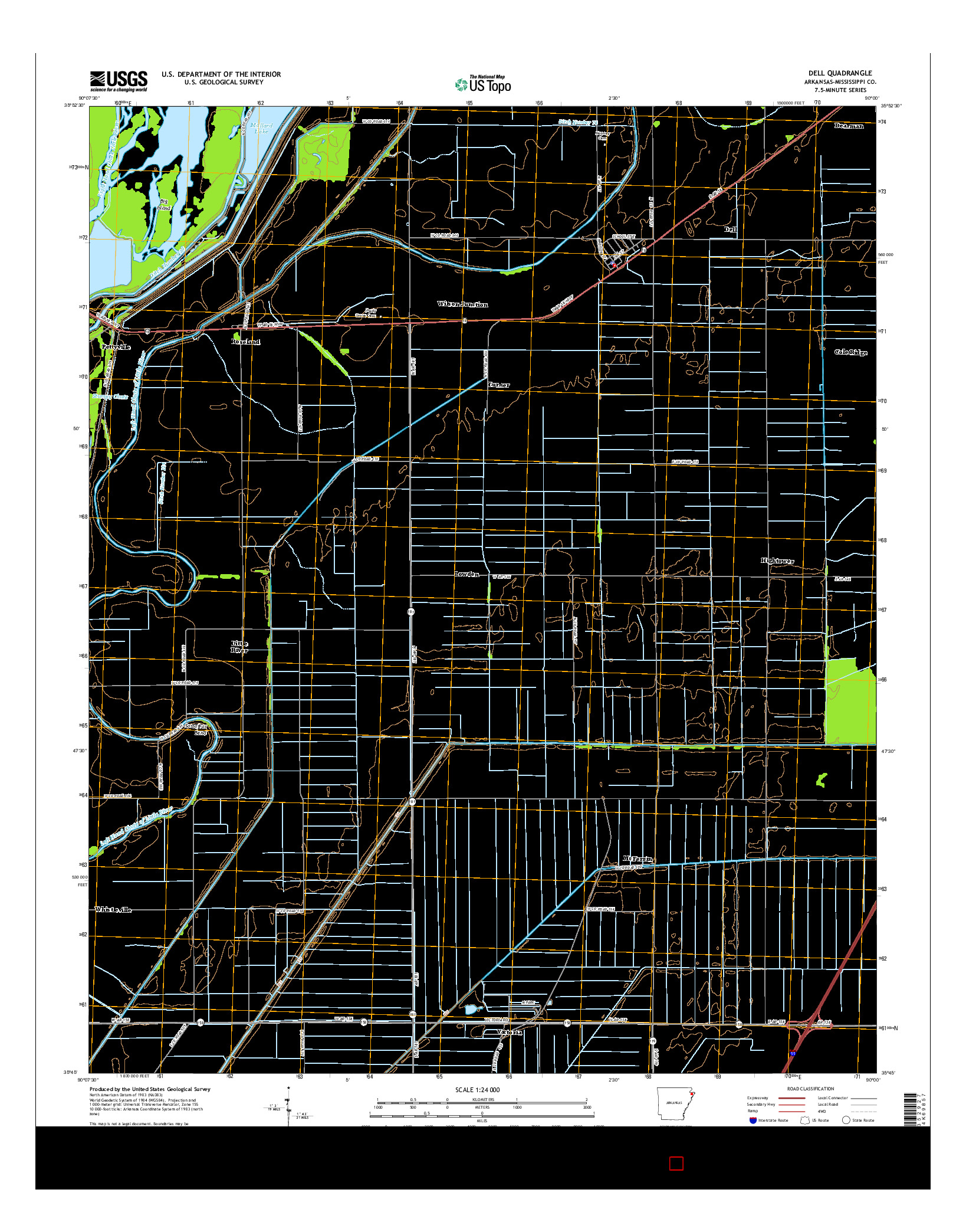 USGS US TOPO 7.5-MINUTE MAP FOR DELL, AR 2014