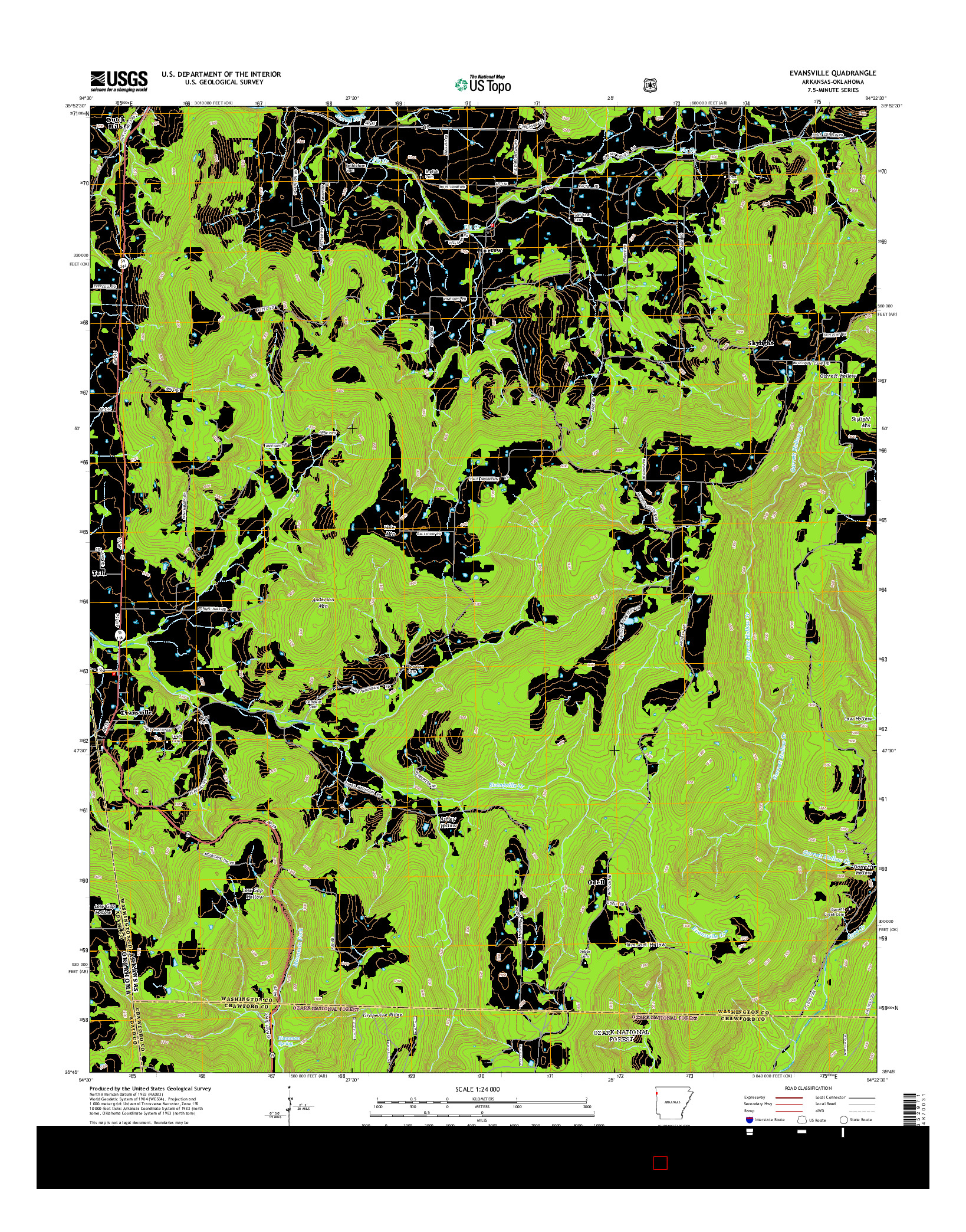 USGS US TOPO 7.5-MINUTE MAP FOR EVANSVILLE, AR-OK 2014