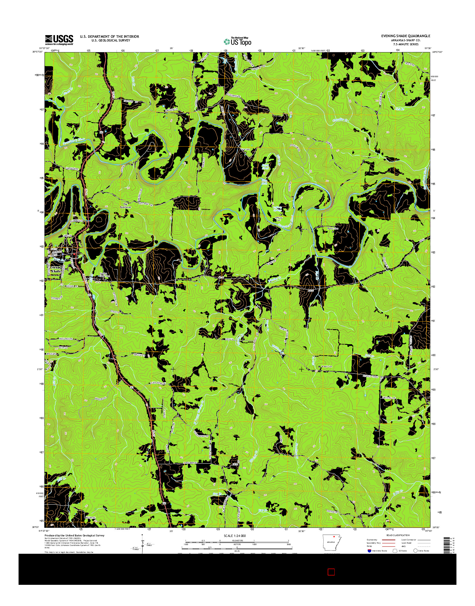 USGS US TOPO 7.5-MINUTE MAP FOR EVENING SHADE, AR 2014