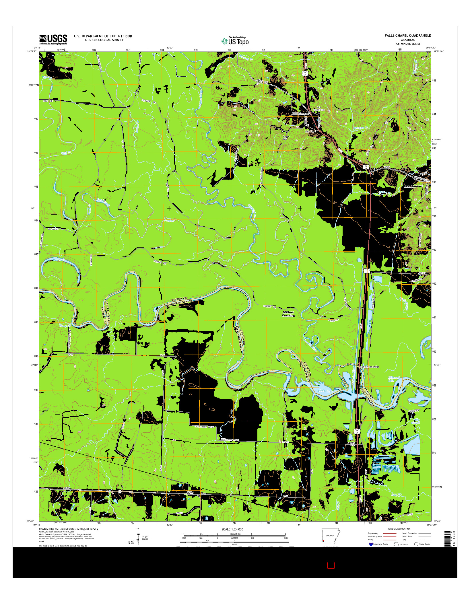 USGS US TOPO 7.5-MINUTE MAP FOR FALLS CHAPEL, AR 2014