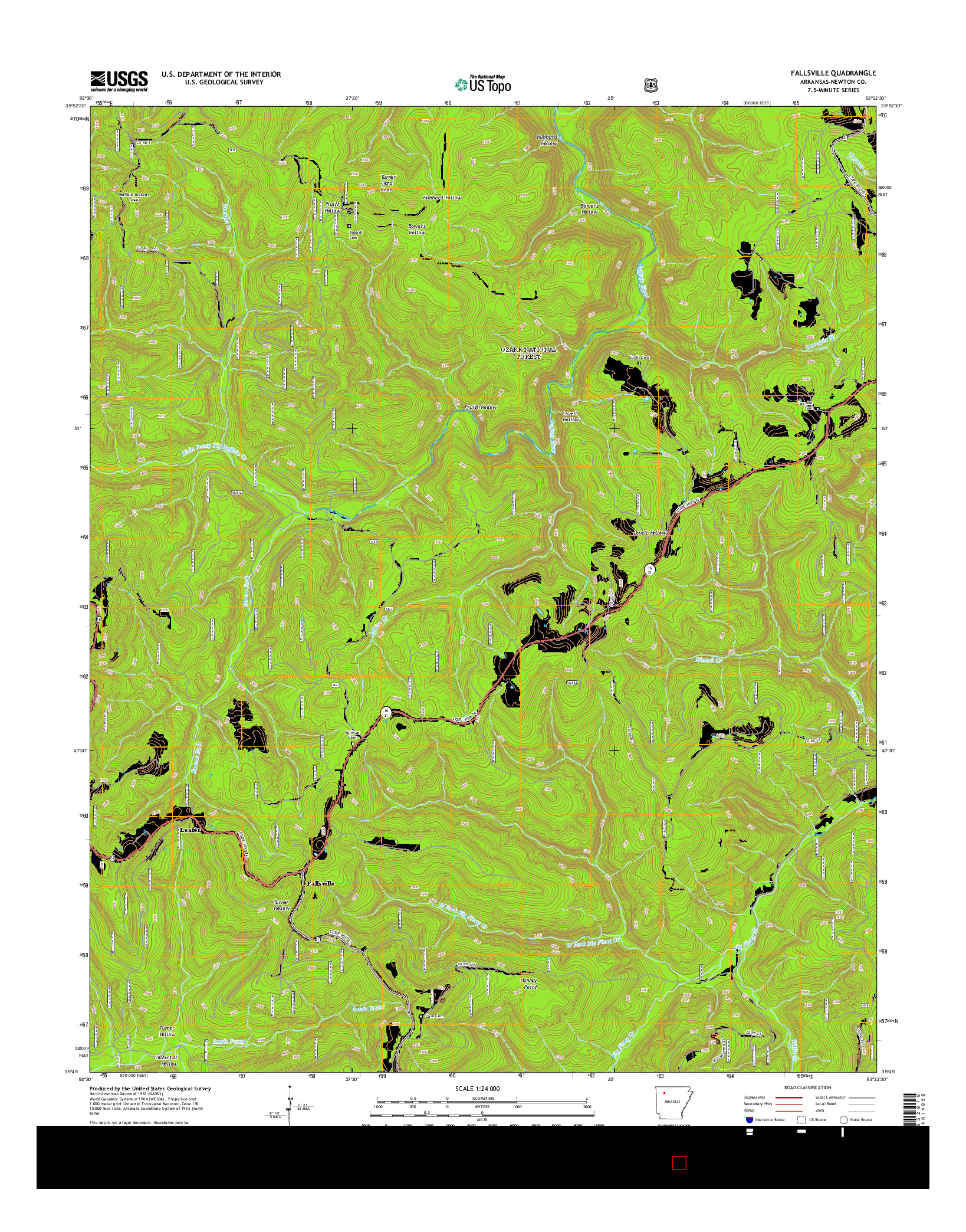 USGS US TOPO 7.5-MINUTE MAP FOR FALLSVILLE, AR 2014