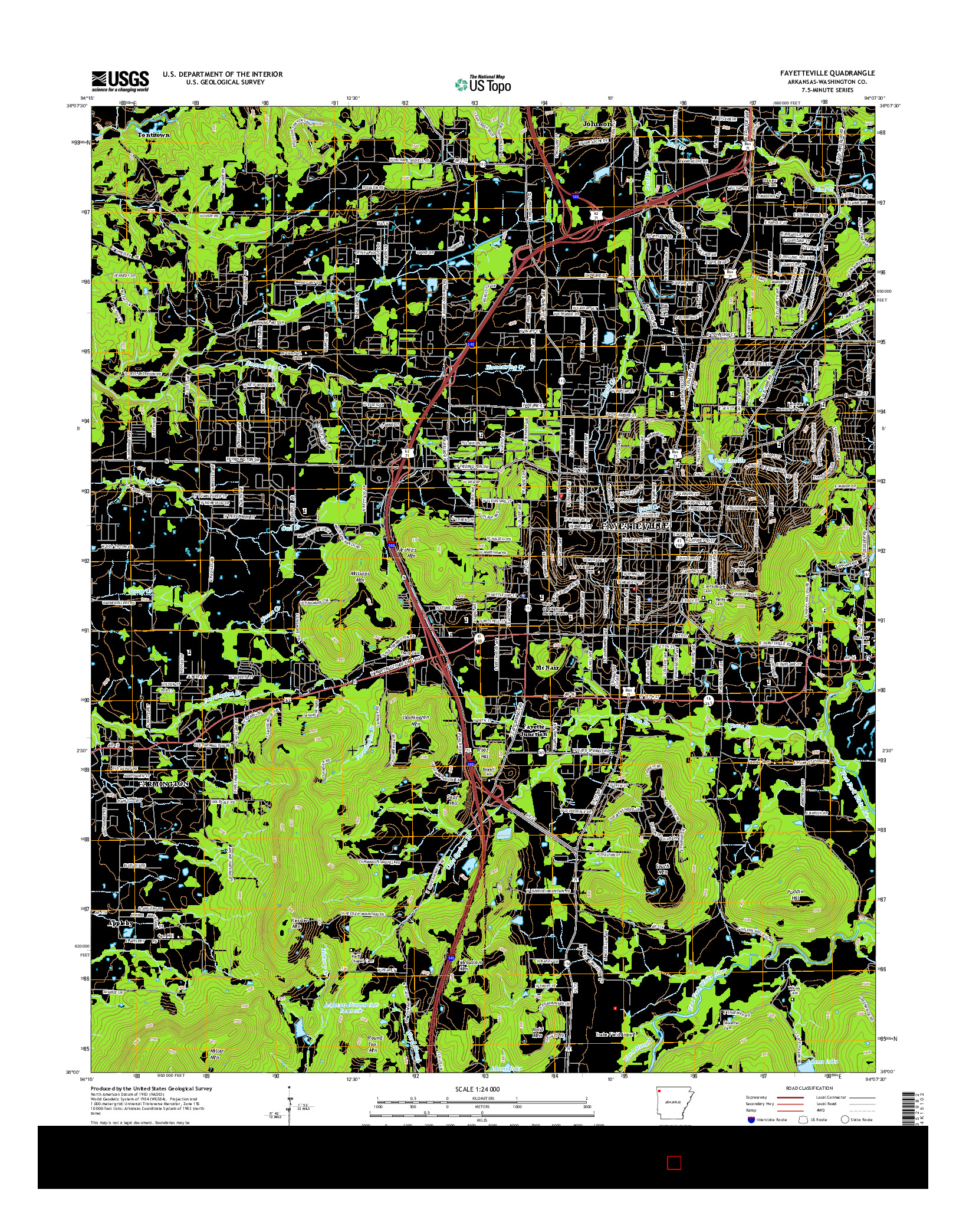 USGS US TOPO 7.5-MINUTE MAP FOR FAYETTEVILLE, AR 2014