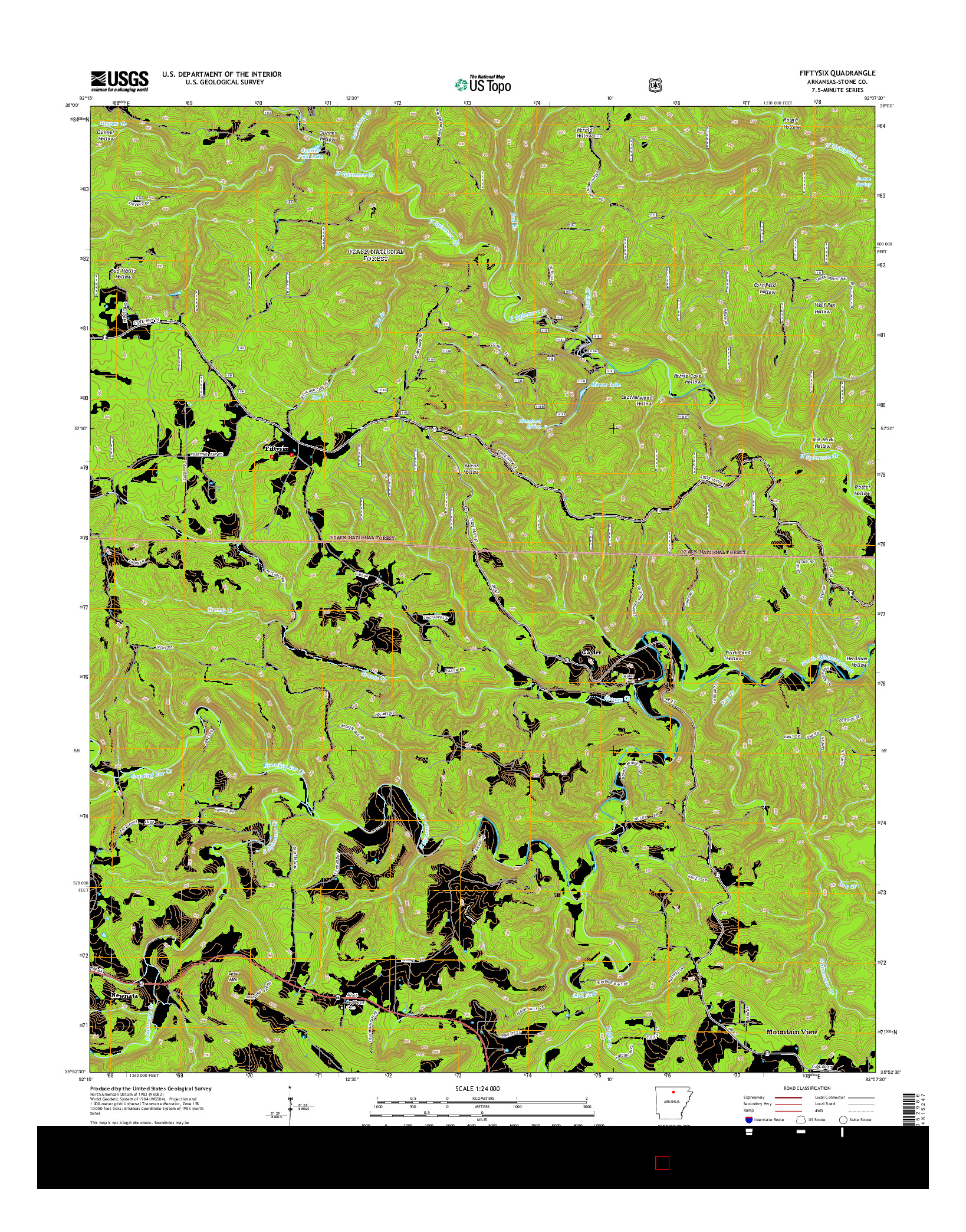 USGS US TOPO 7.5-MINUTE MAP FOR FIFTYSIX, AR 2014