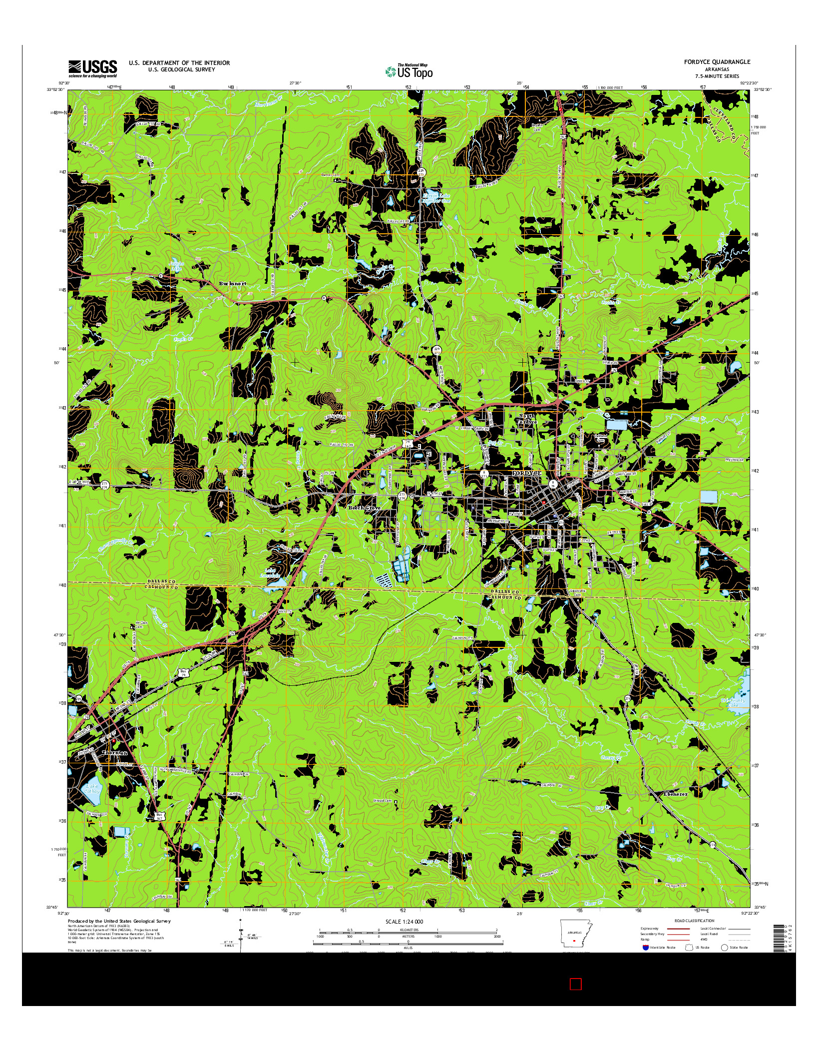 USGS US TOPO 7.5-MINUTE MAP FOR FORDYCE, AR 2014