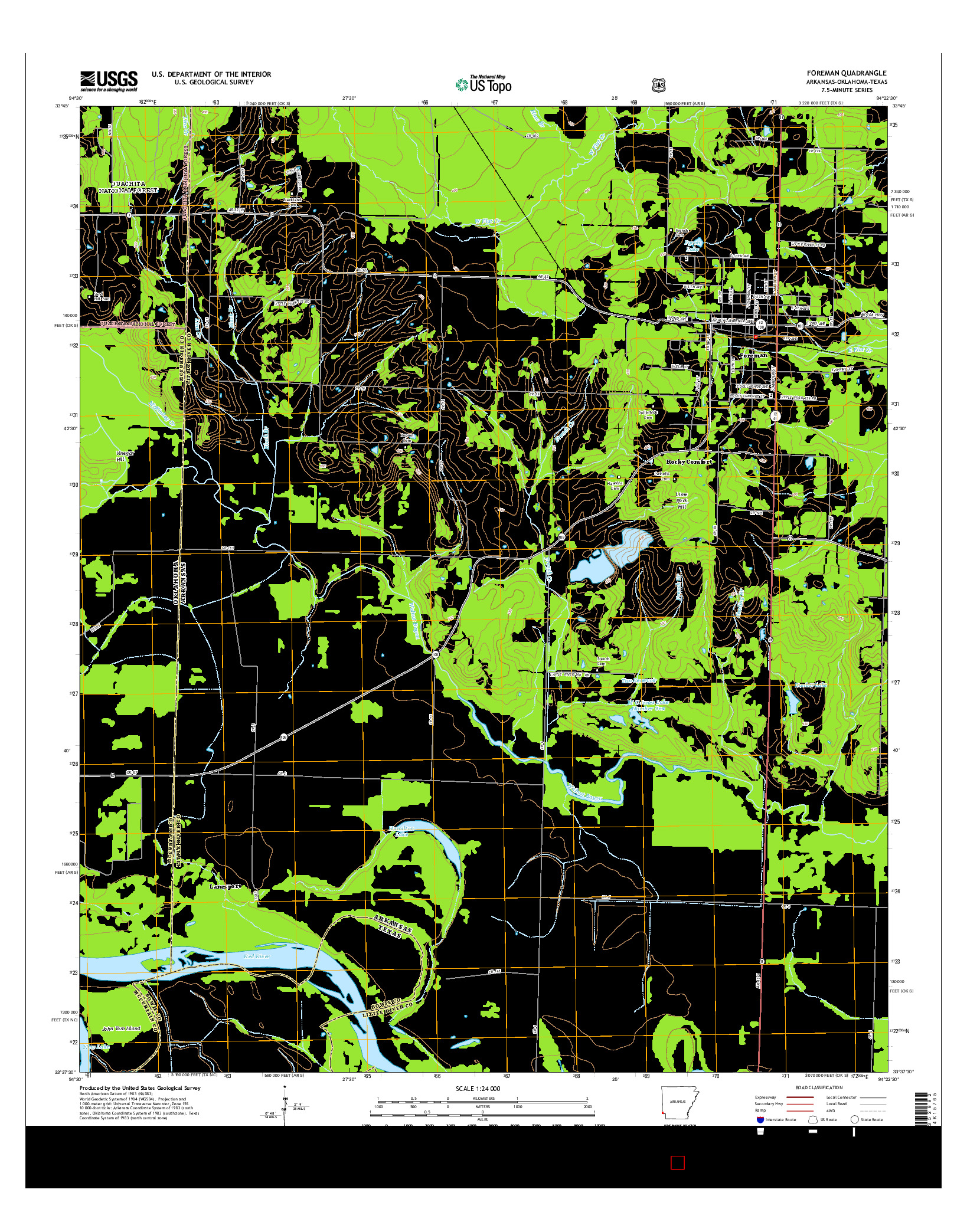 USGS US TOPO 7.5-MINUTE MAP FOR FOREMAN, AR-OK-TX 2014