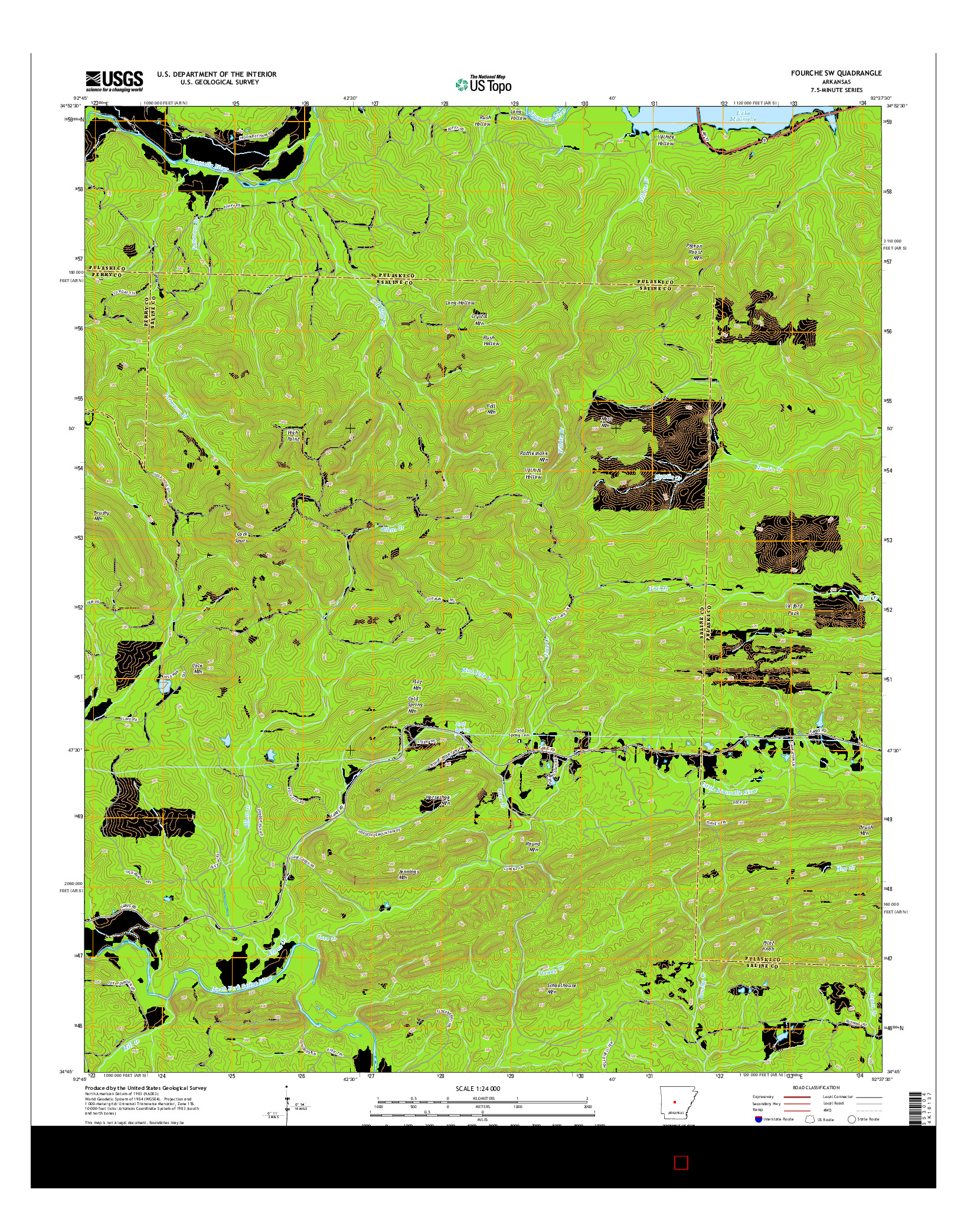 USGS US TOPO 7.5-MINUTE MAP FOR FOURCHE SW, AR 2014