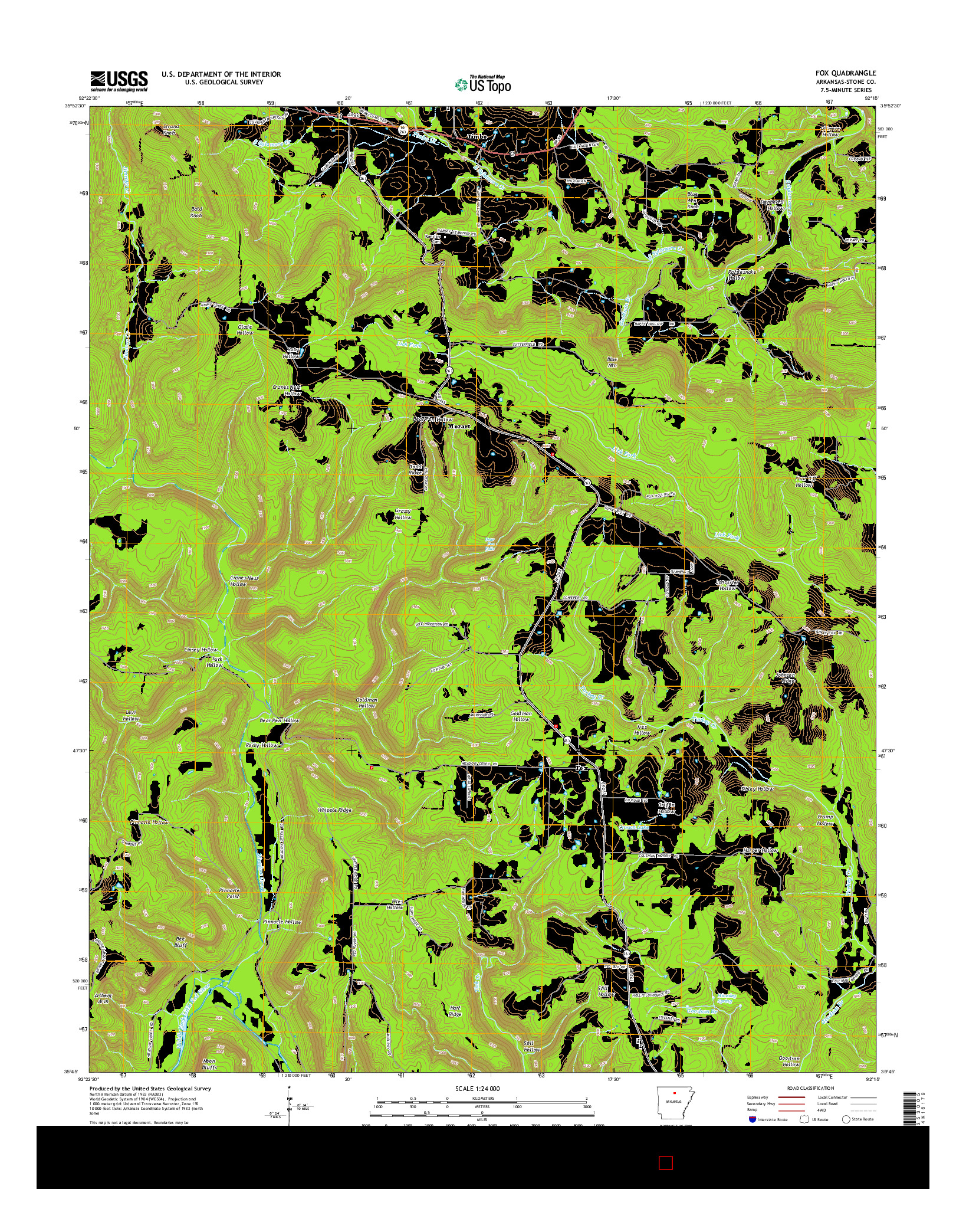 USGS US TOPO 7.5-MINUTE MAP FOR FOX, AR 2014