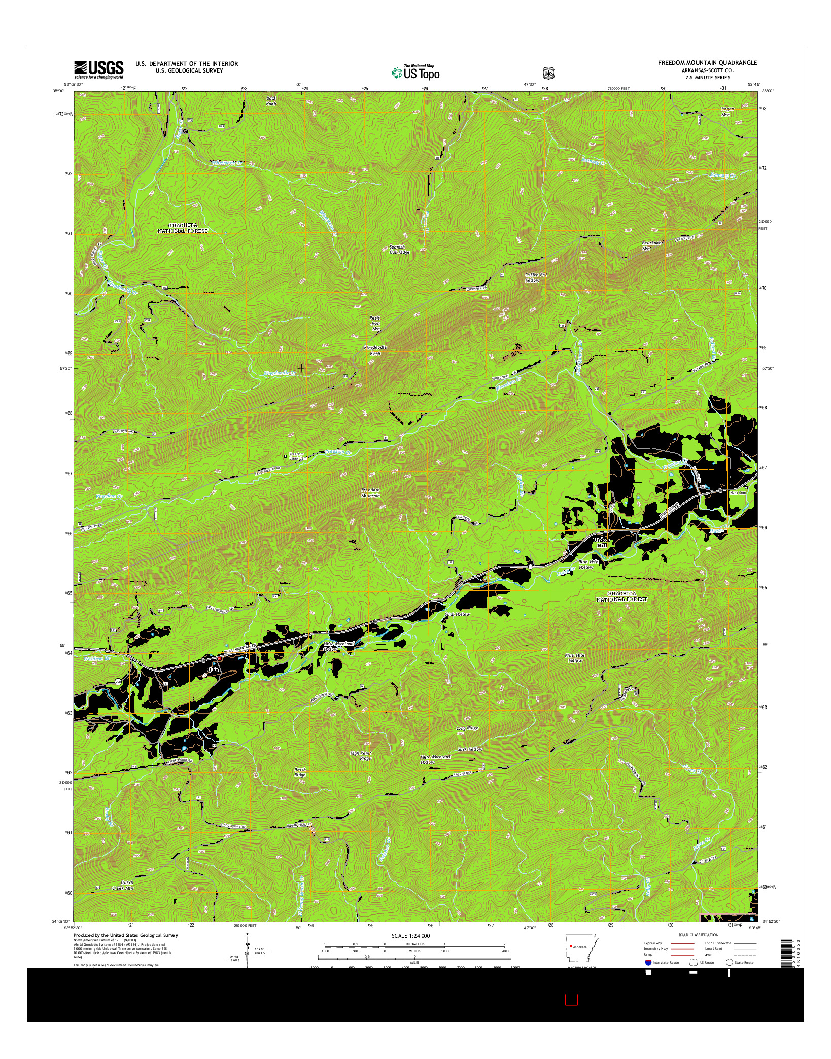 USGS US TOPO 7.5-MINUTE MAP FOR FREEDOM MOUNTAIN, AR 2014