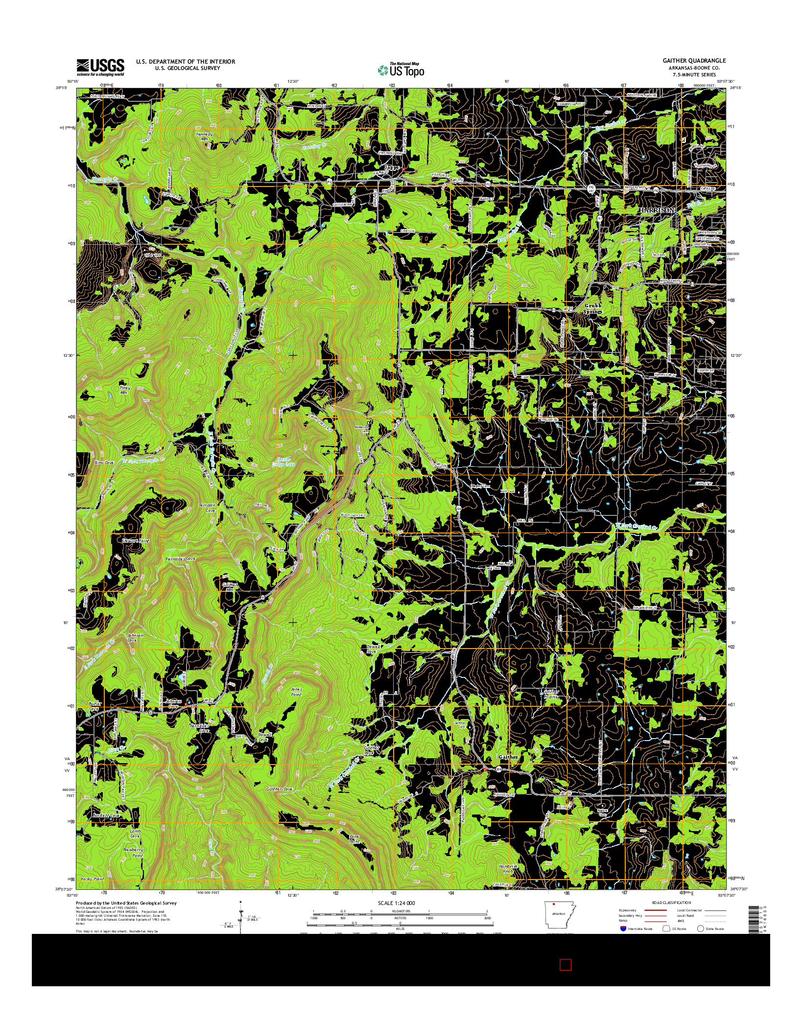 USGS US TOPO 7.5-MINUTE MAP FOR GAITHER, AR 2014