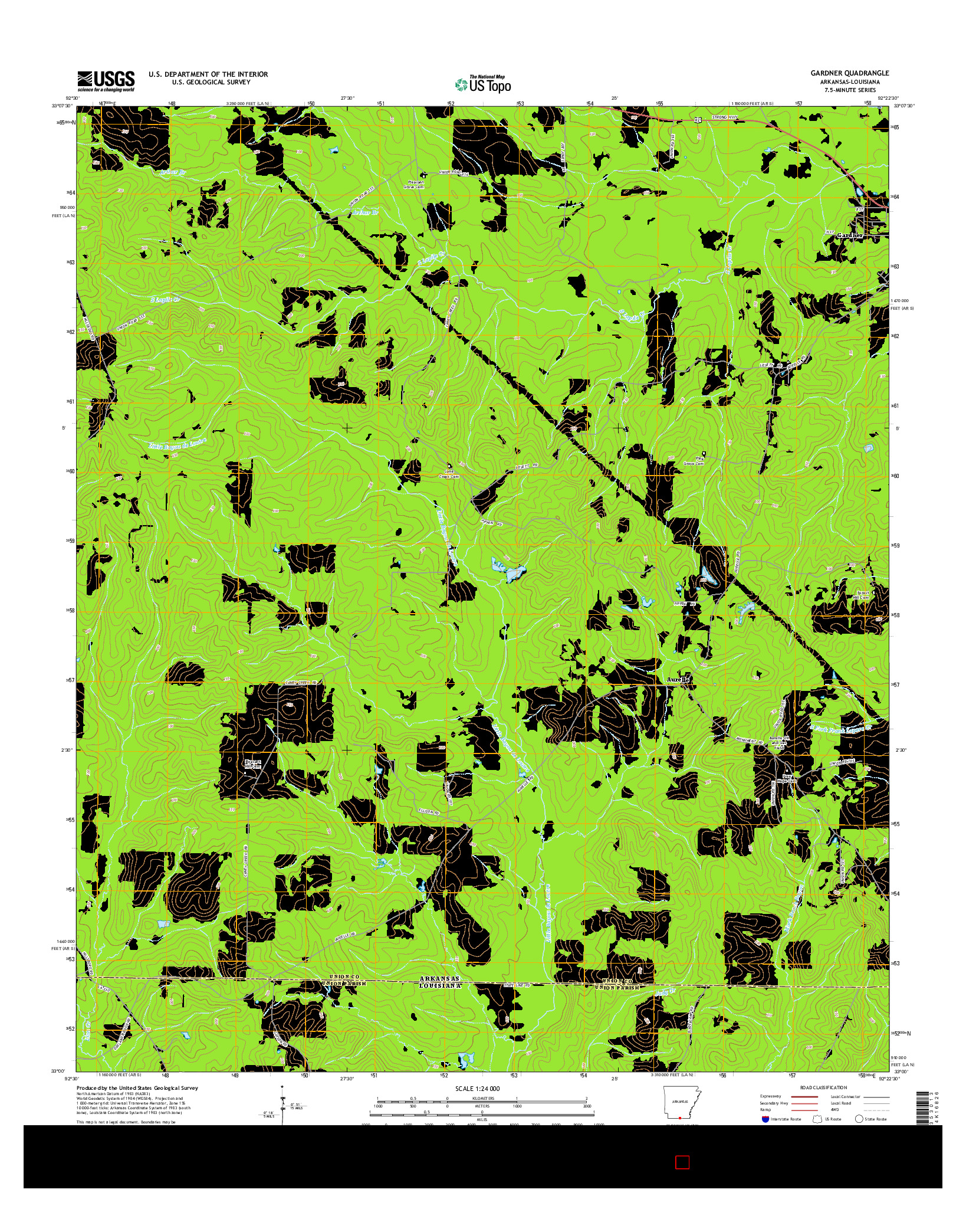 USGS US TOPO 7.5-MINUTE MAP FOR GARDNER, AR-LA 2014