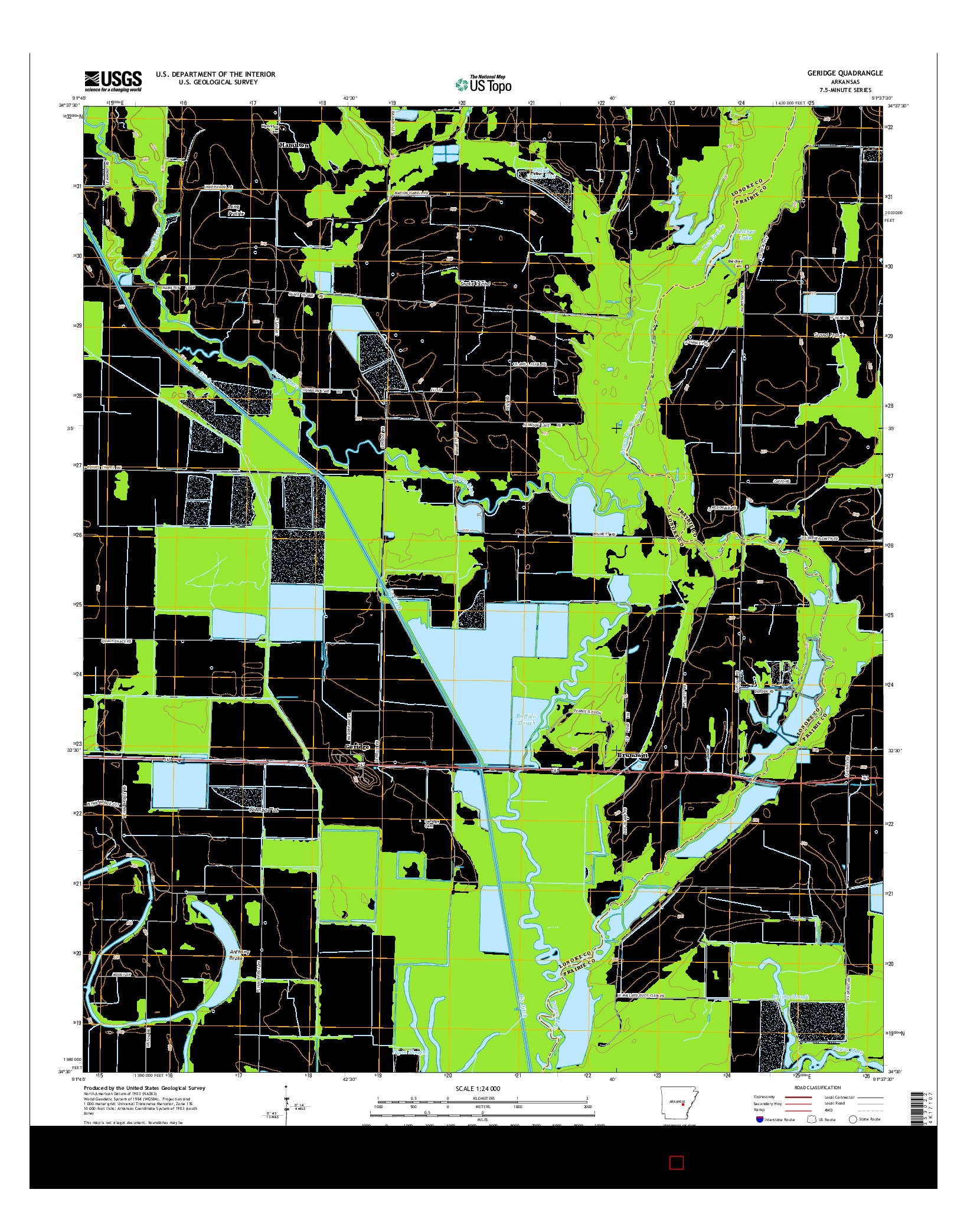 USGS US TOPO 7.5-MINUTE MAP FOR GERIDGE, AR 2014