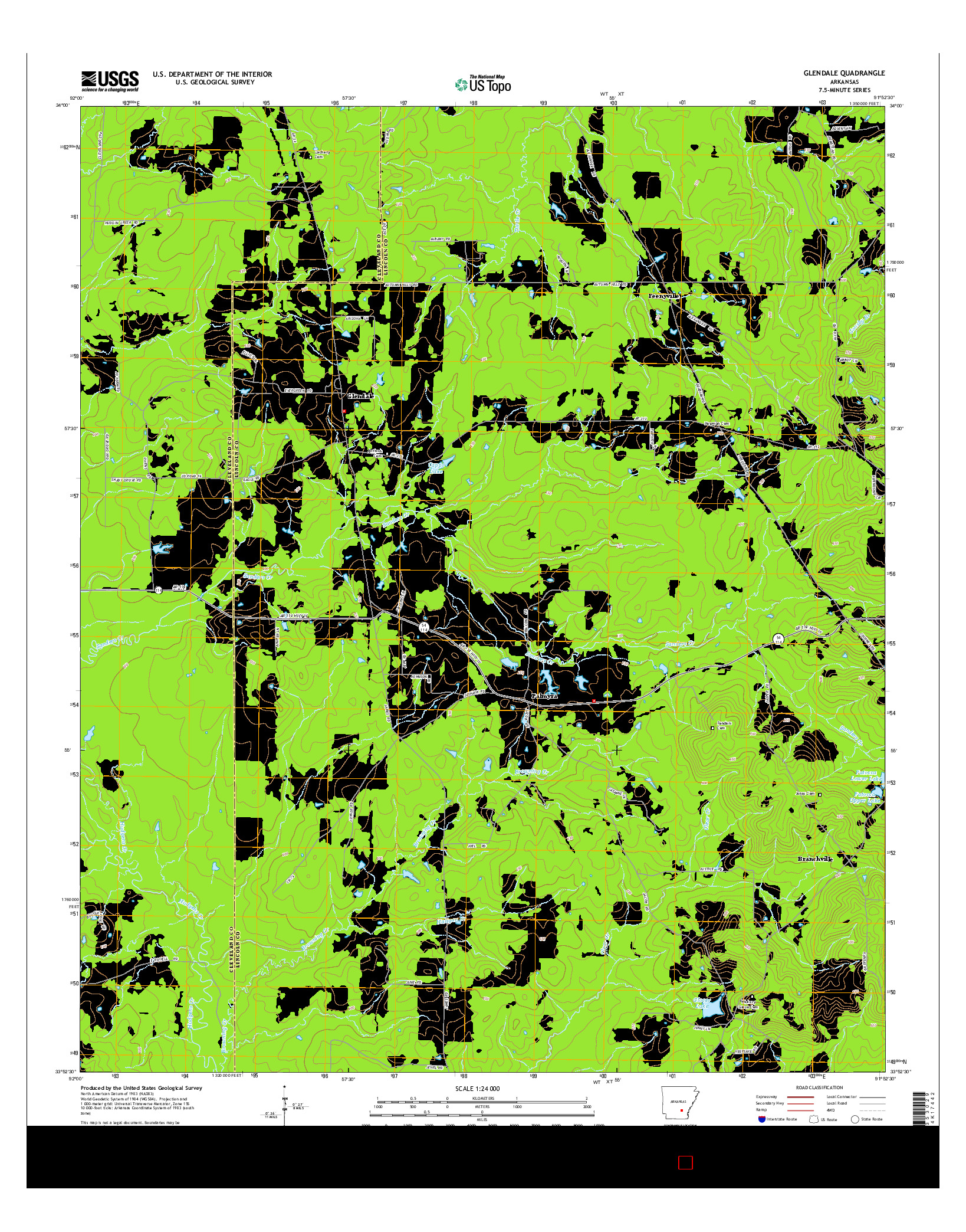 USGS US TOPO 7.5-MINUTE MAP FOR GLENDALE, AR 2014