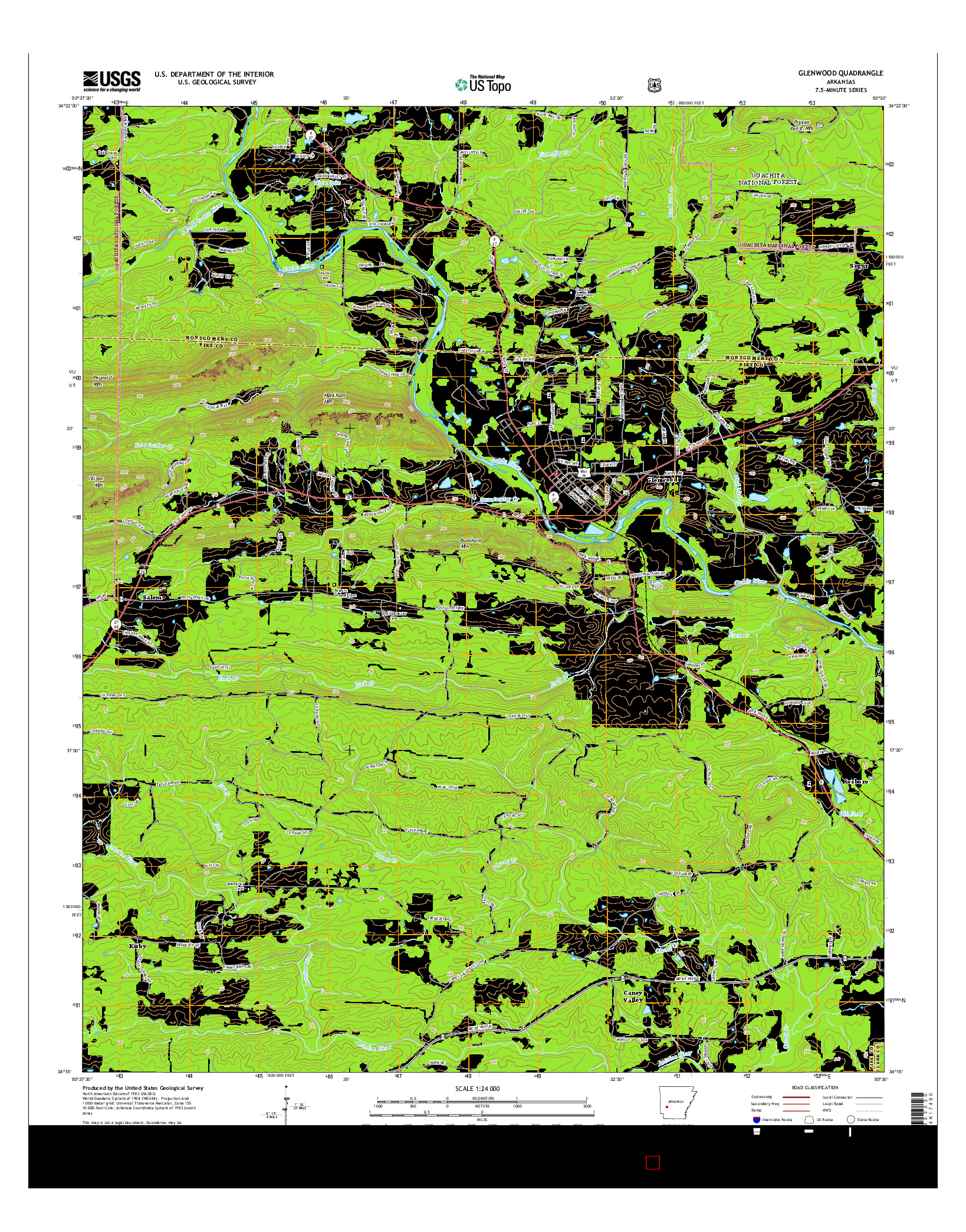 USGS US TOPO 7.5-MINUTE MAP FOR GLENWOOD, AR 2014
