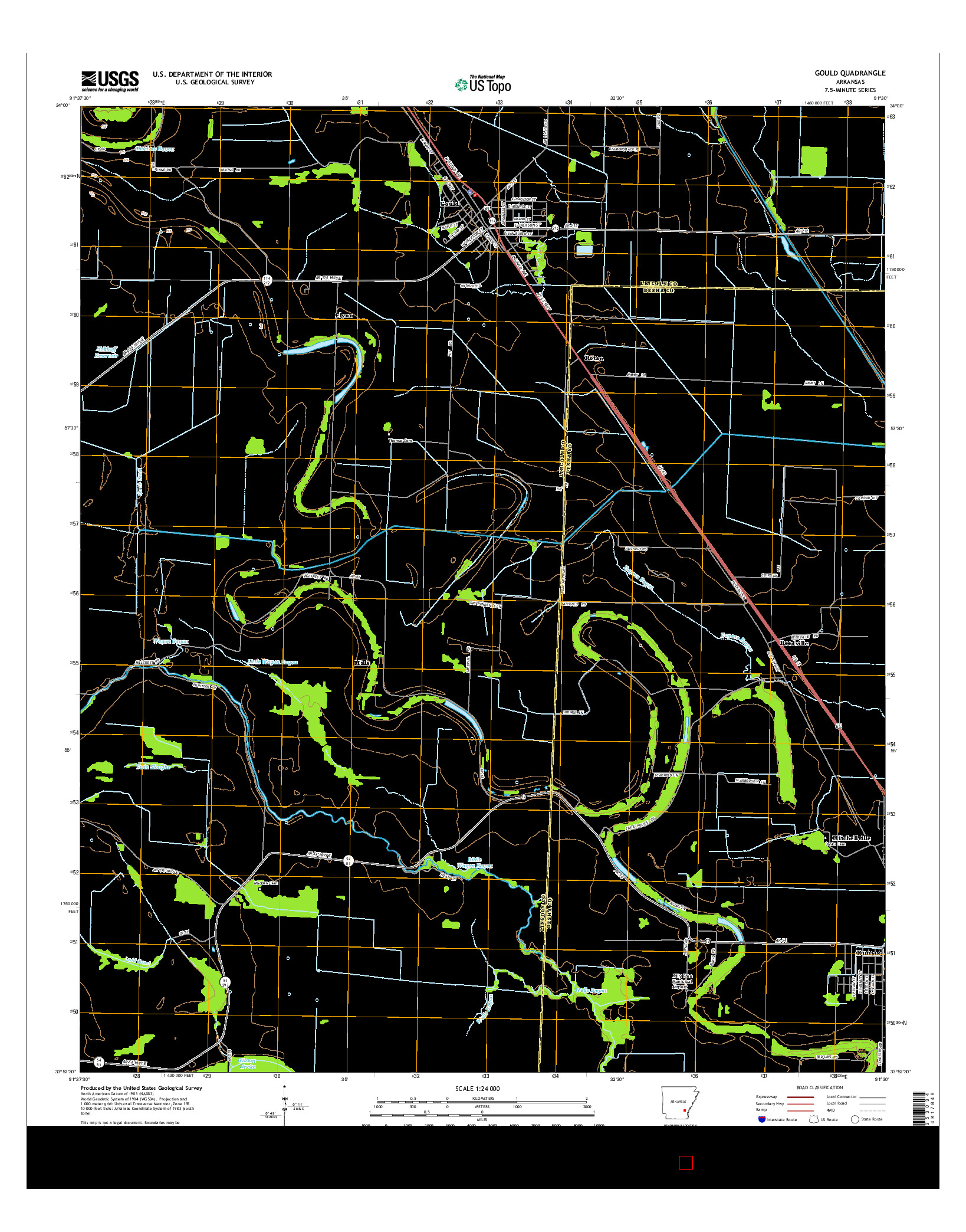 USGS US TOPO 7.5-MINUTE MAP FOR GOULD, AR 2014