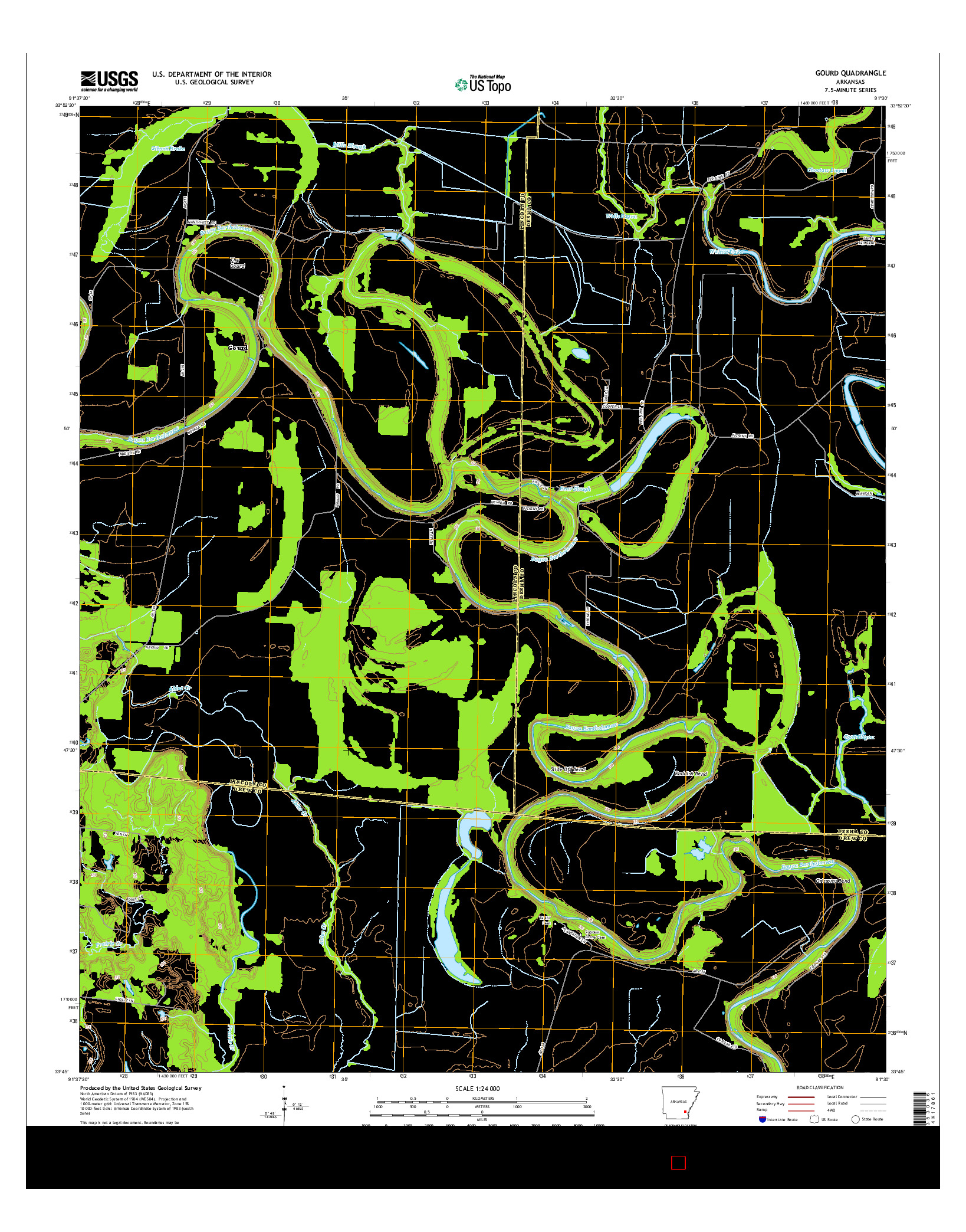 USGS US TOPO 7.5-MINUTE MAP FOR GOURD, AR 2014