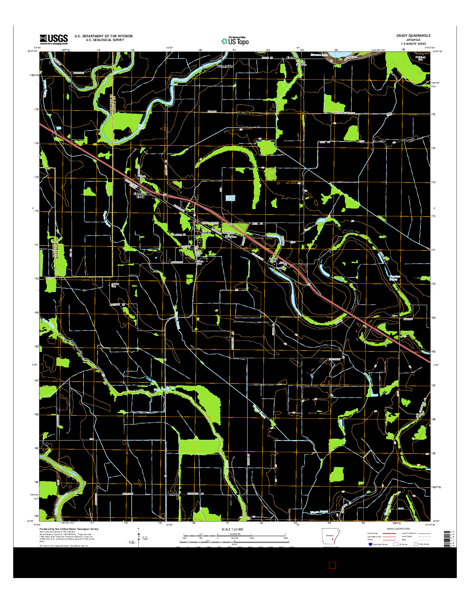 USGS US TOPO 7.5-MINUTE MAP FOR GRADY, AR 2014