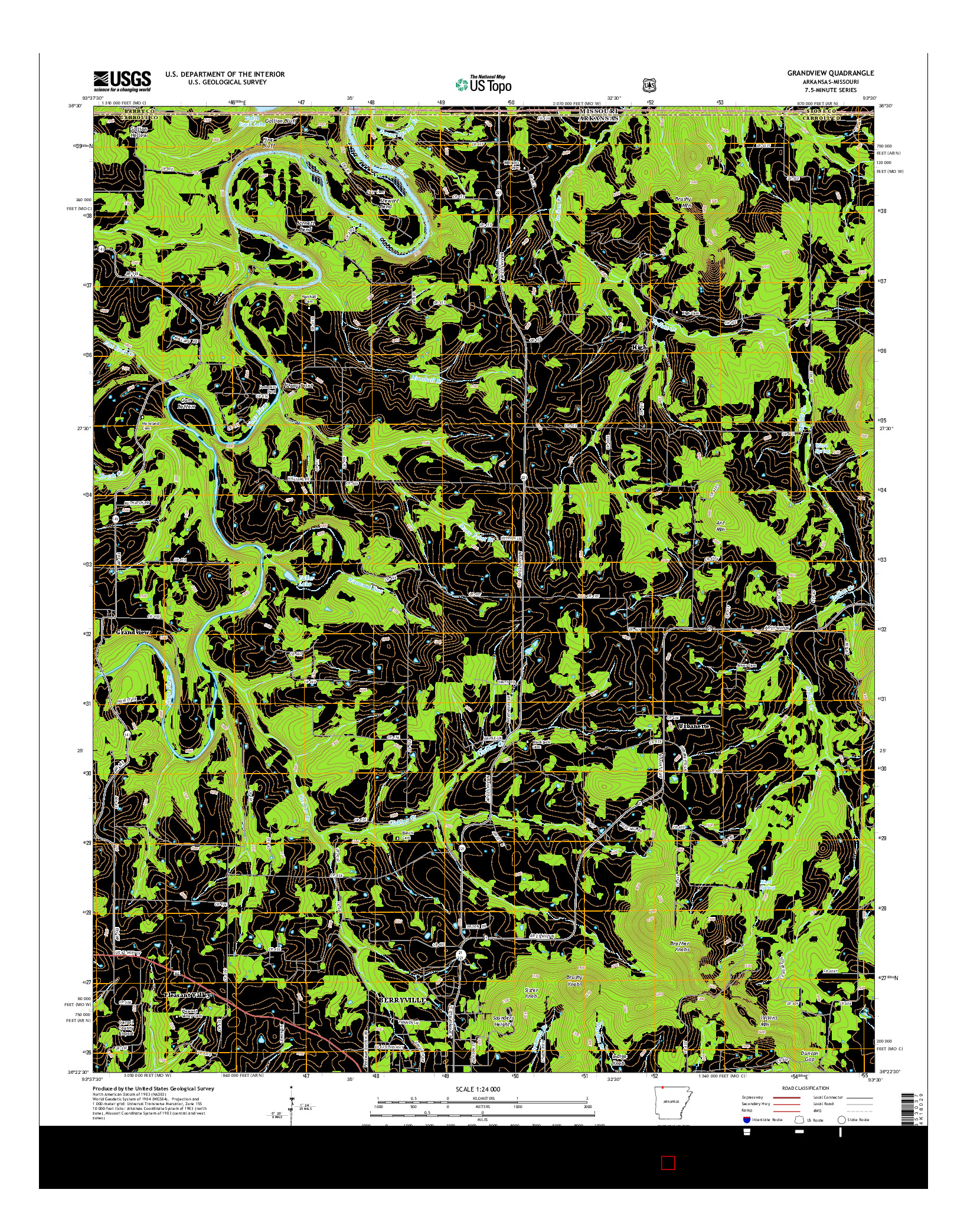 USGS US TOPO 7.5-MINUTE MAP FOR GRANDVIEW, AR-MO 2014