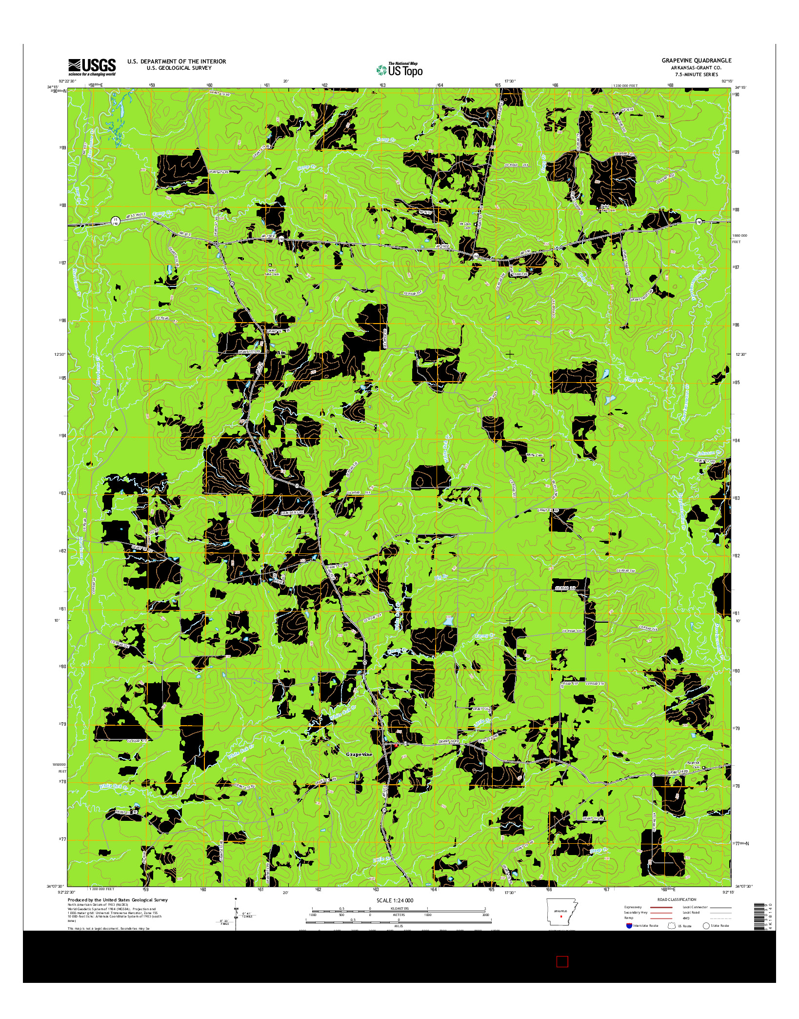 USGS US TOPO 7.5-MINUTE MAP FOR GRAPEVINE, AR 2014