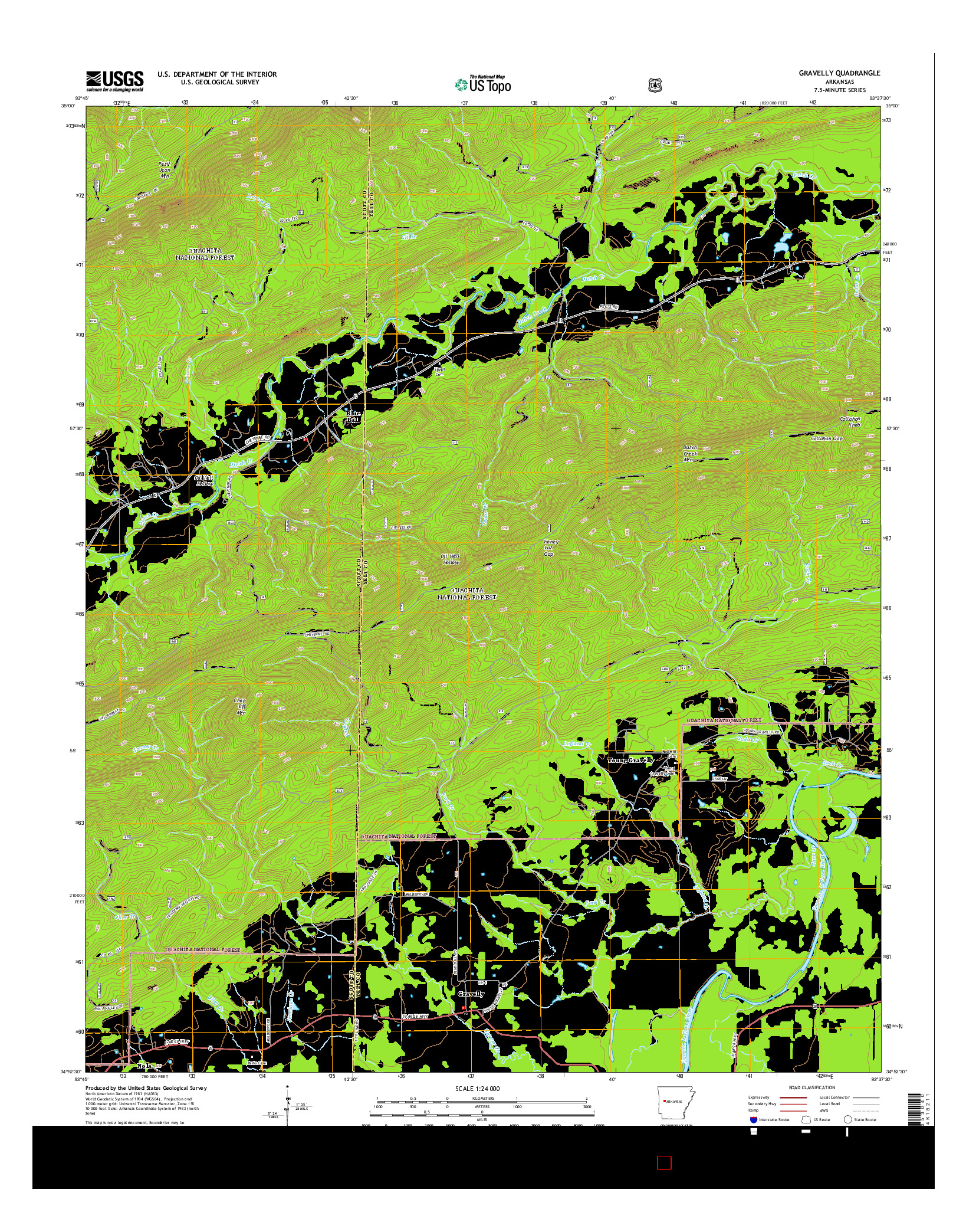 USGS US TOPO 7.5-MINUTE MAP FOR GRAVELLY, AR 2014