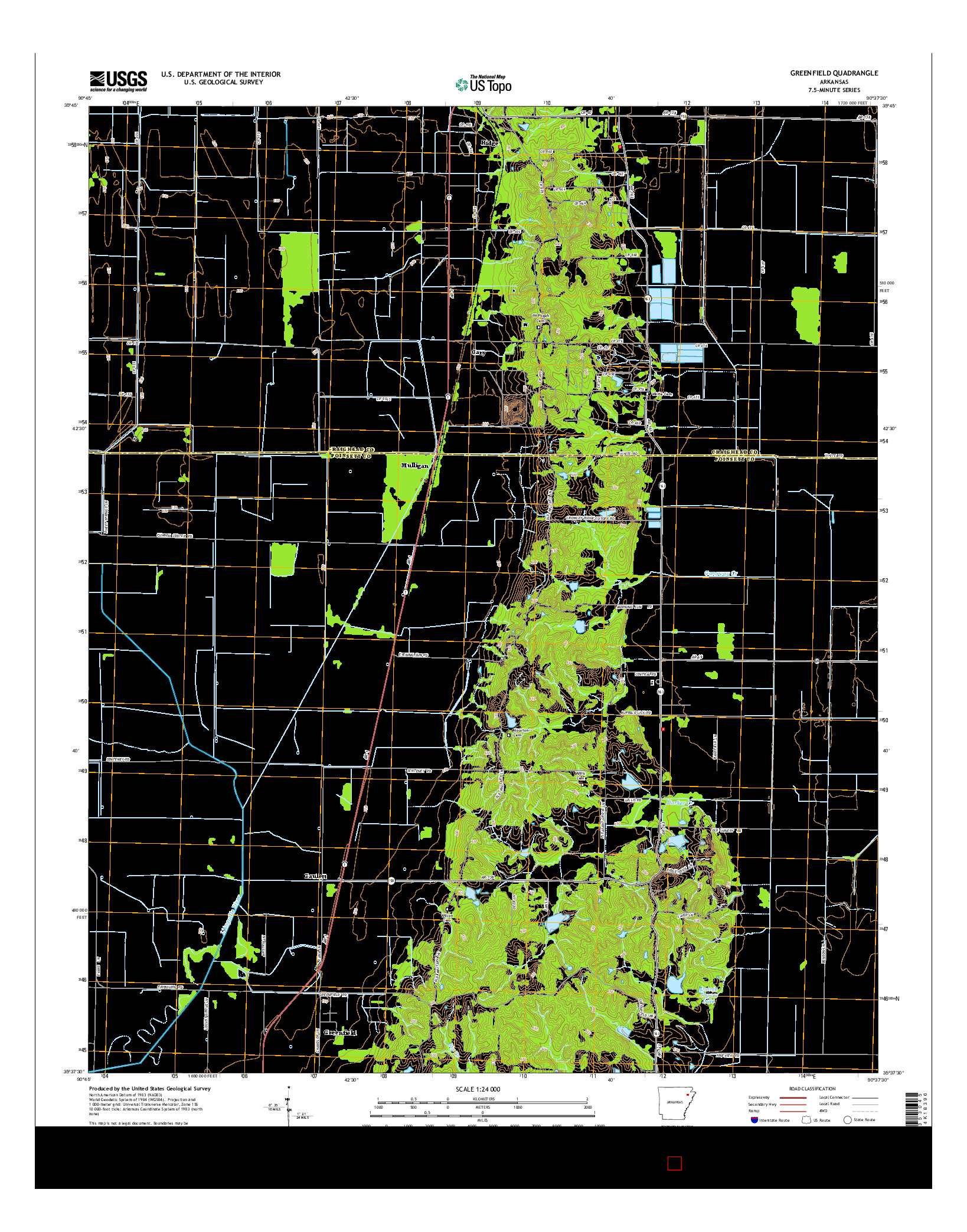 USGS US TOPO 7.5-MINUTE MAP FOR GREENFIELD, AR 2014