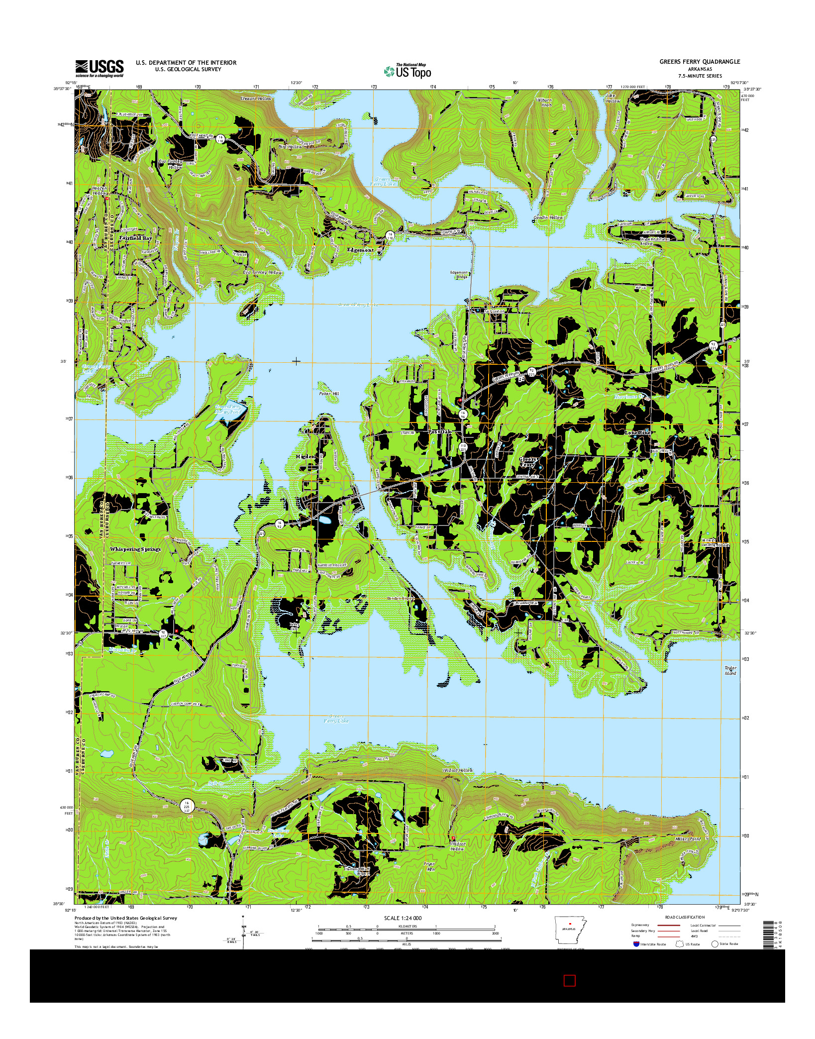 USGS US TOPO 7.5-MINUTE MAP FOR GREERS FERRY, AR 2014