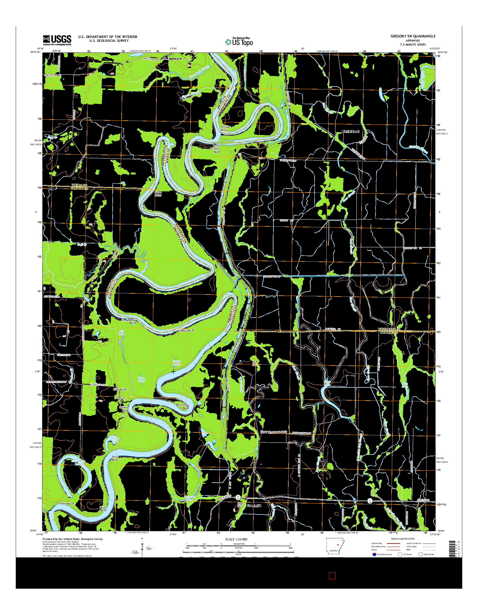 USGS US TOPO 7.5-MINUTE MAP FOR GREGORY SW, AR 2014