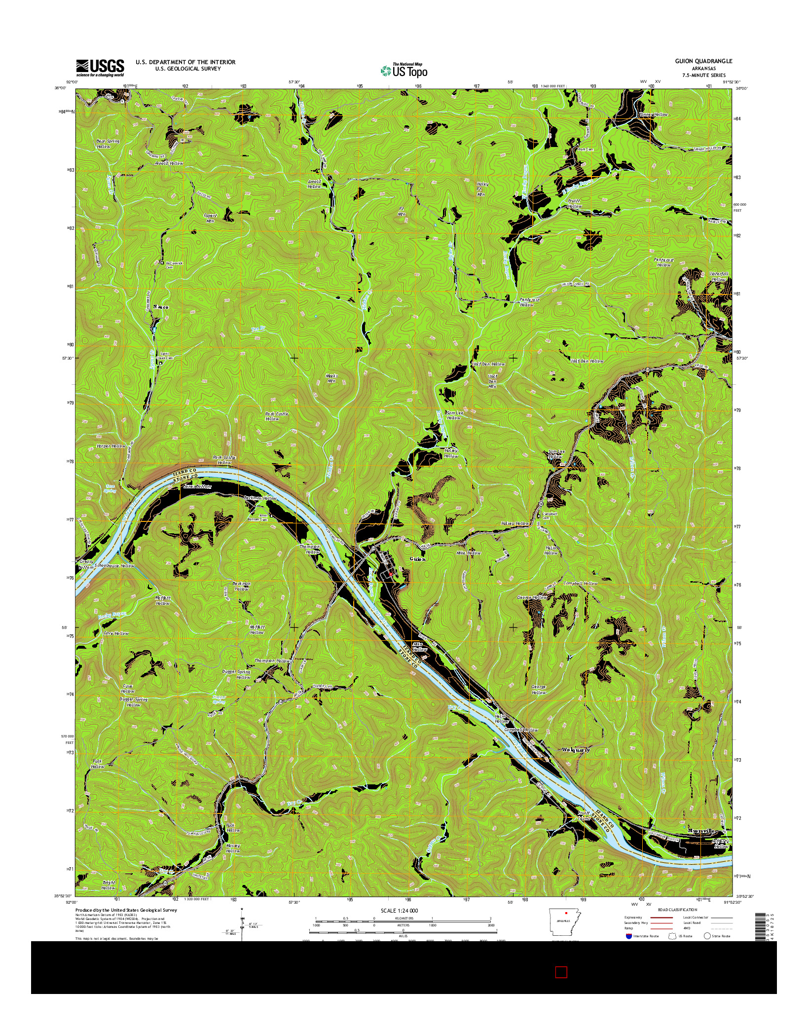 USGS US TOPO 7.5-MINUTE MAP FOR GUION, AR 2014