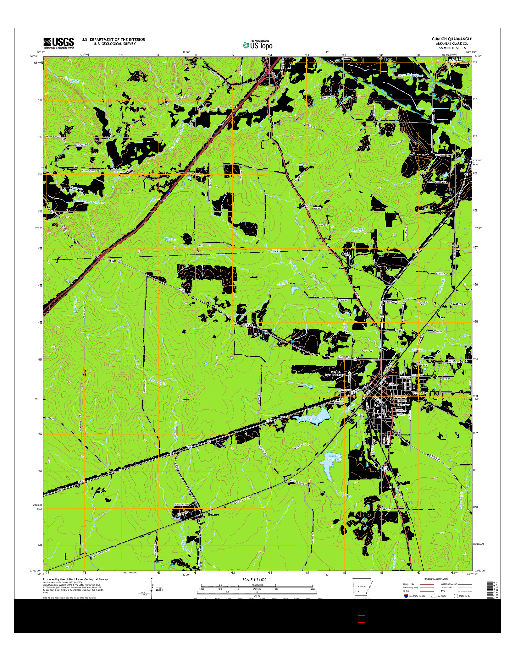 USGS US TOPO 7.5-MINUTE MAP FOR GURDON, AR 2014