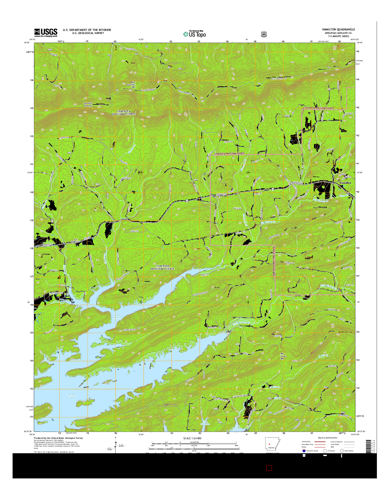 USGS US TOPO 7.5-MINUTE MAP FOR HAMILTON, AR 2014