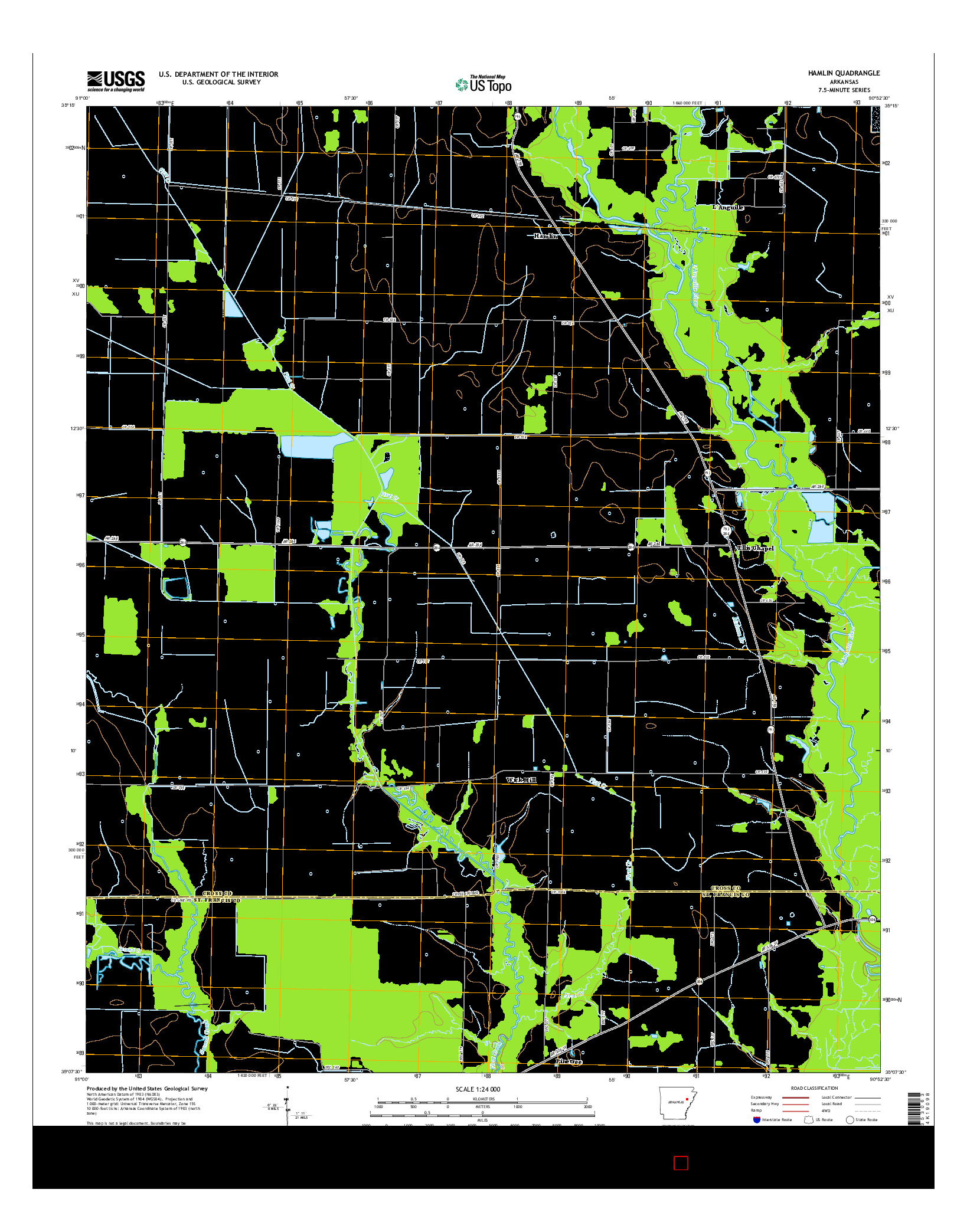 USGS US TOPO 7.5-MINUTE MAP FOR HAMLIN, AR 2014