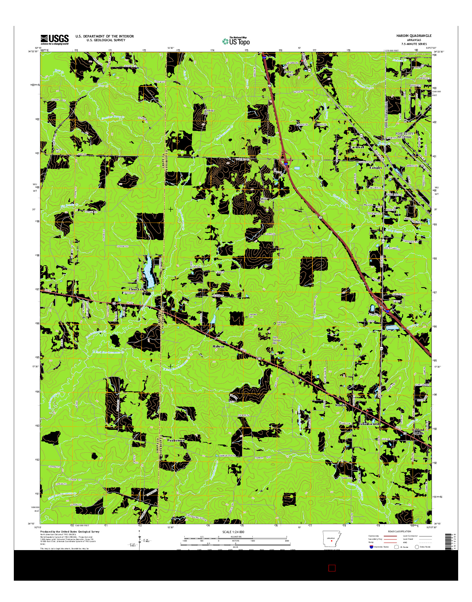 USGS US TOPO 7.5-MINUTE MAP FOR HARDIN, AR 2014