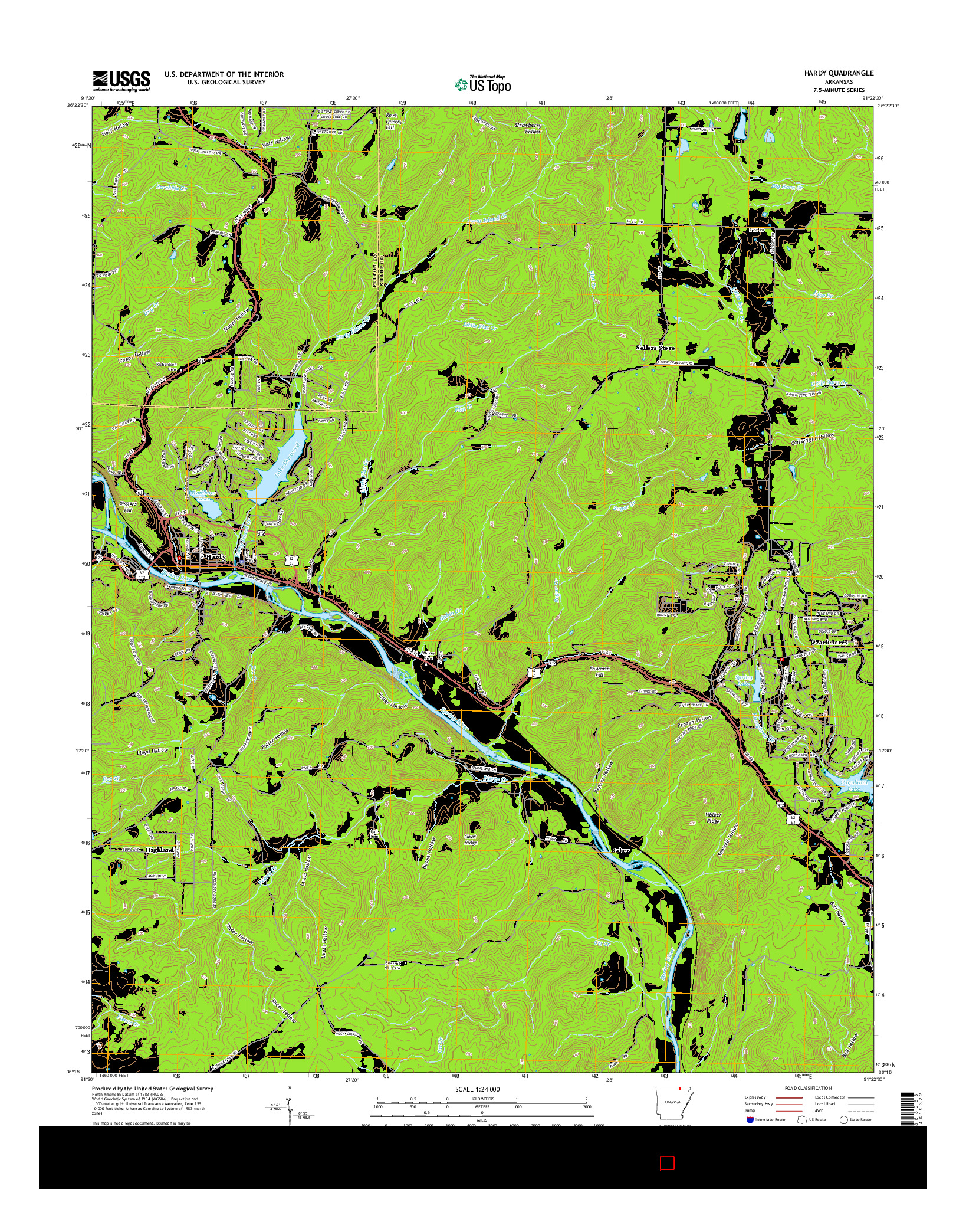 USGS US TOPO 7.5-MINUTE MAP FOR HARDY, AR 2014