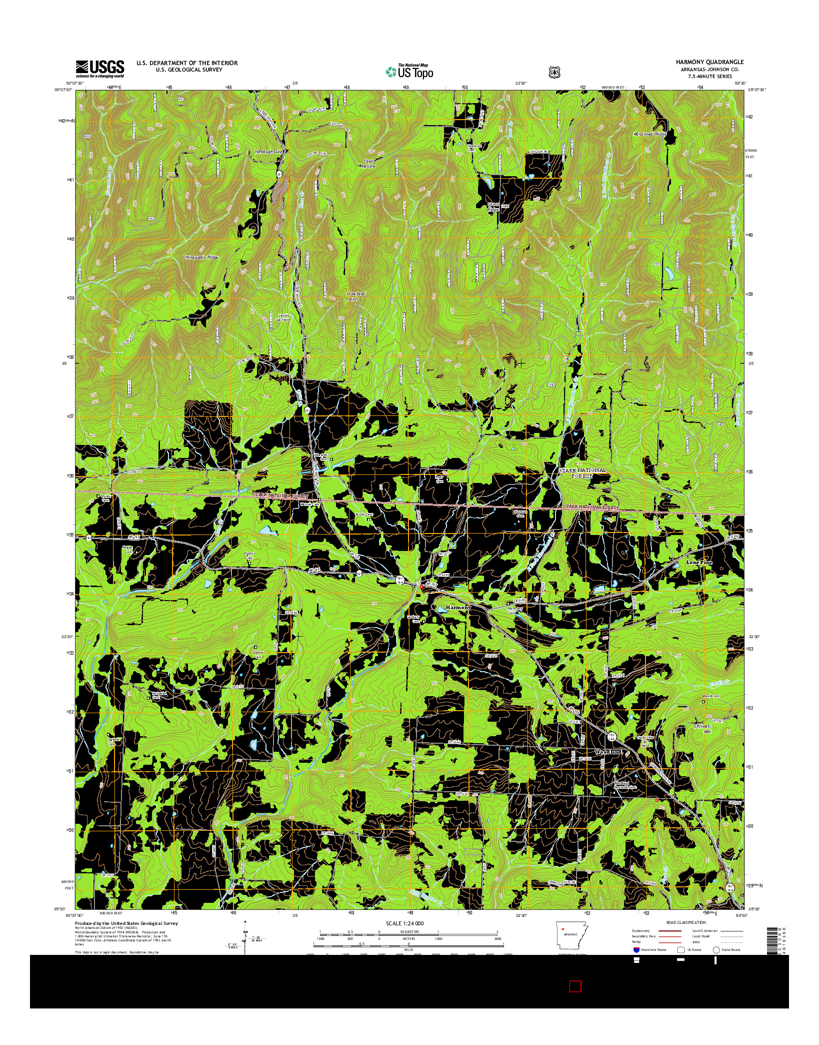 USGS US TOPO 7.5-MINUTE MAP FOR HARMONY, AR 2014