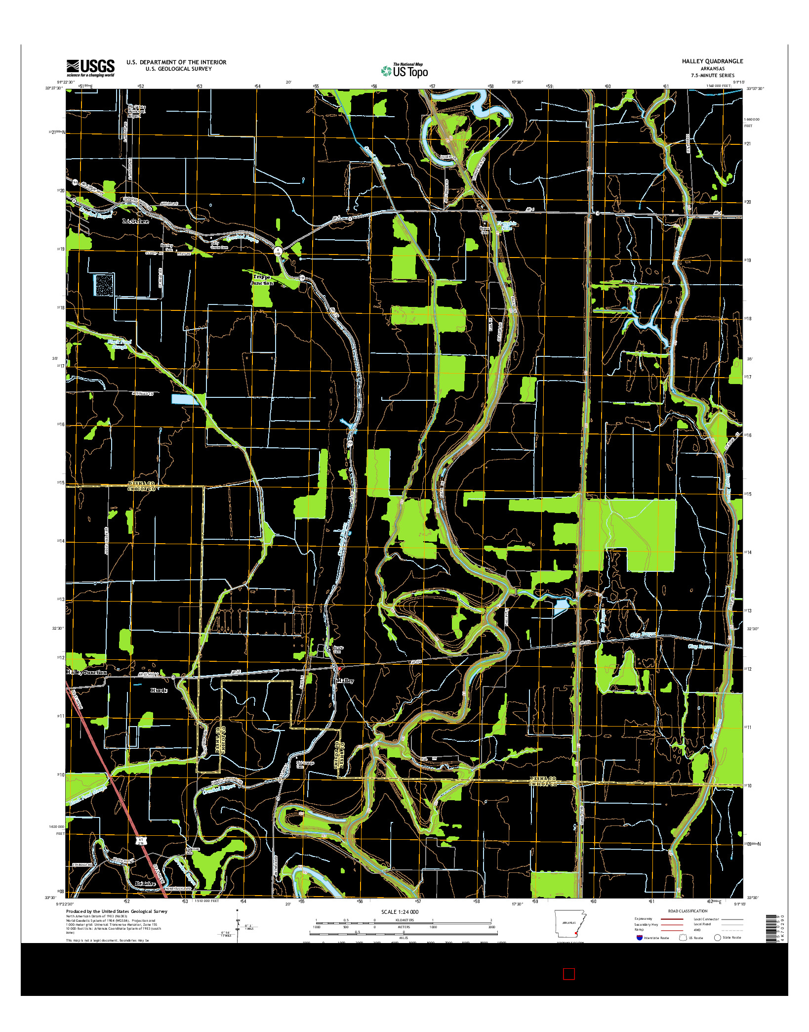 USGS US TOPO 7.5-MINUTE MAP FOR HALLEY, AR 2014