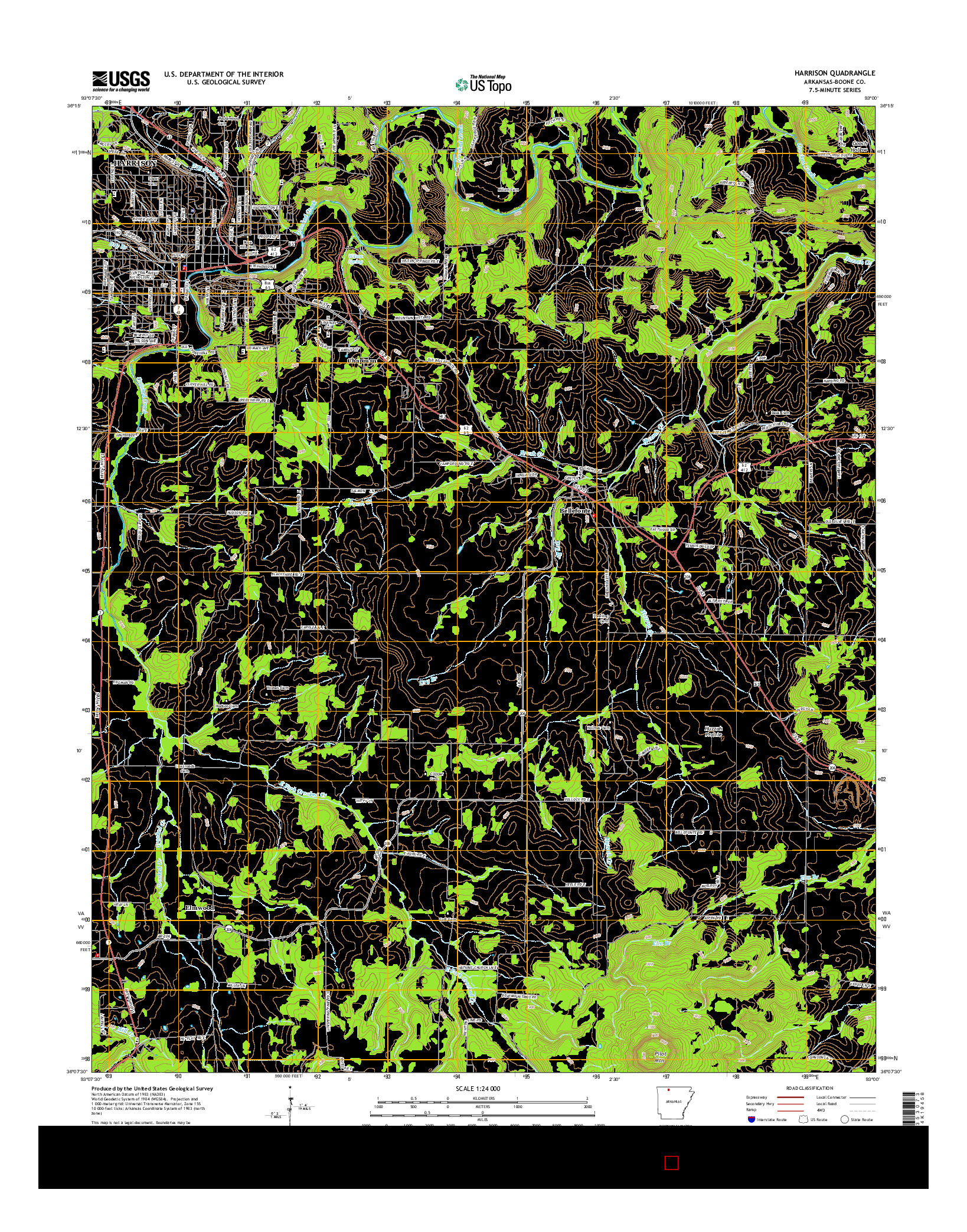 USGS US TOPO 7.5-MINUTE MAP FOR HARRISON, AR 2014