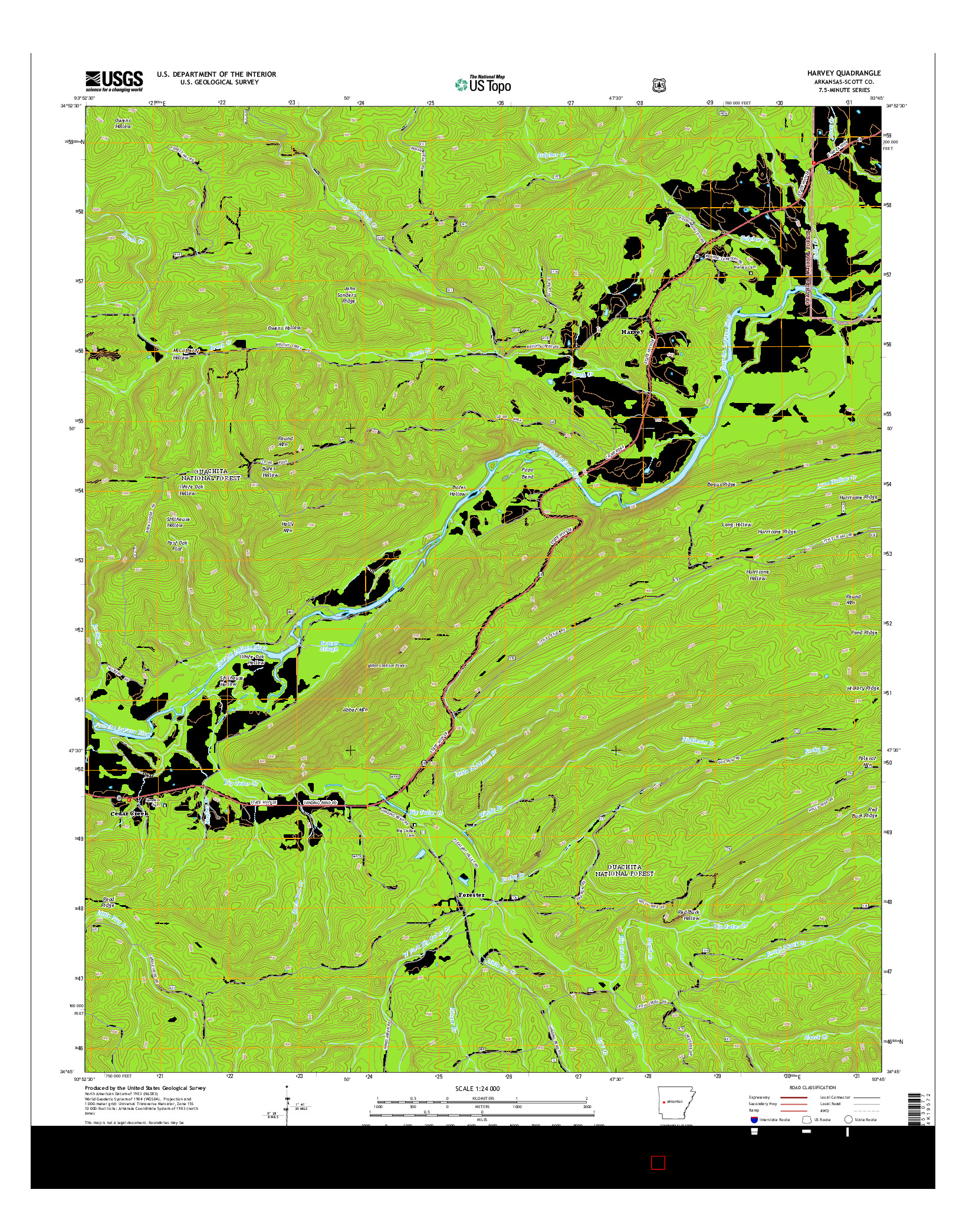 USGS US TOPO 7.5-MINUTE MAP FOR HARVEY, AR 2014