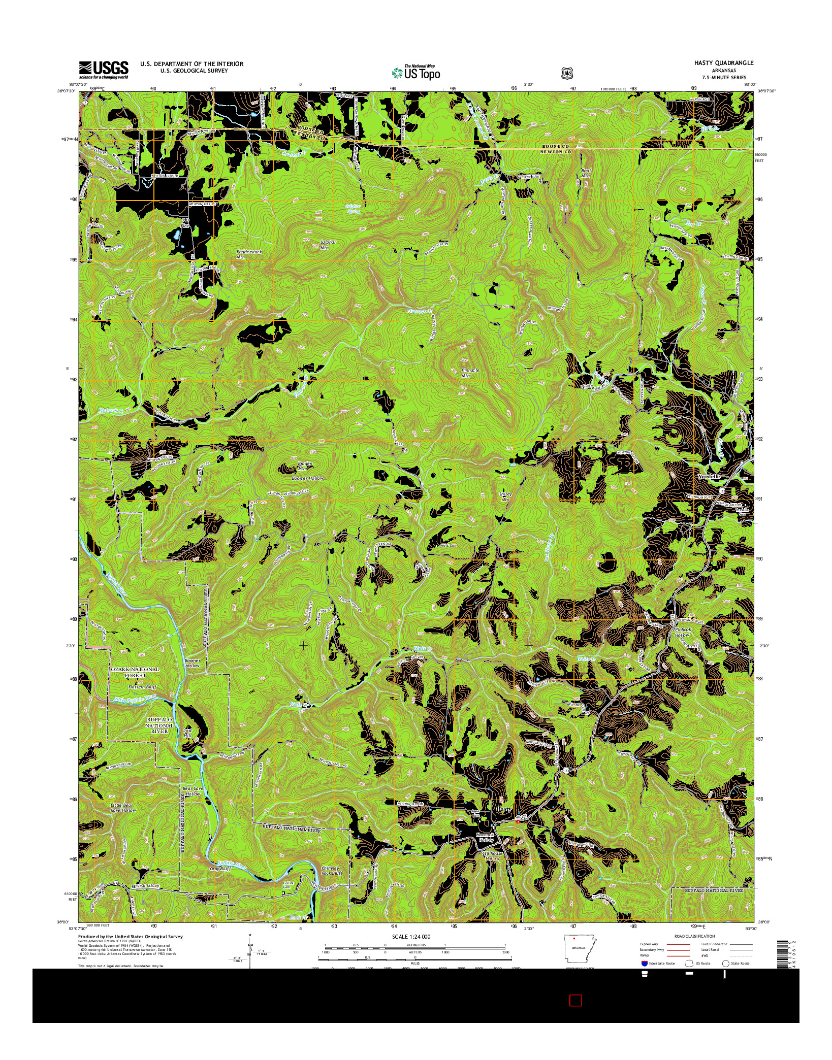 USGS US TOPO 7.5-MINUTE MAP FOR HASTY, AR 2014