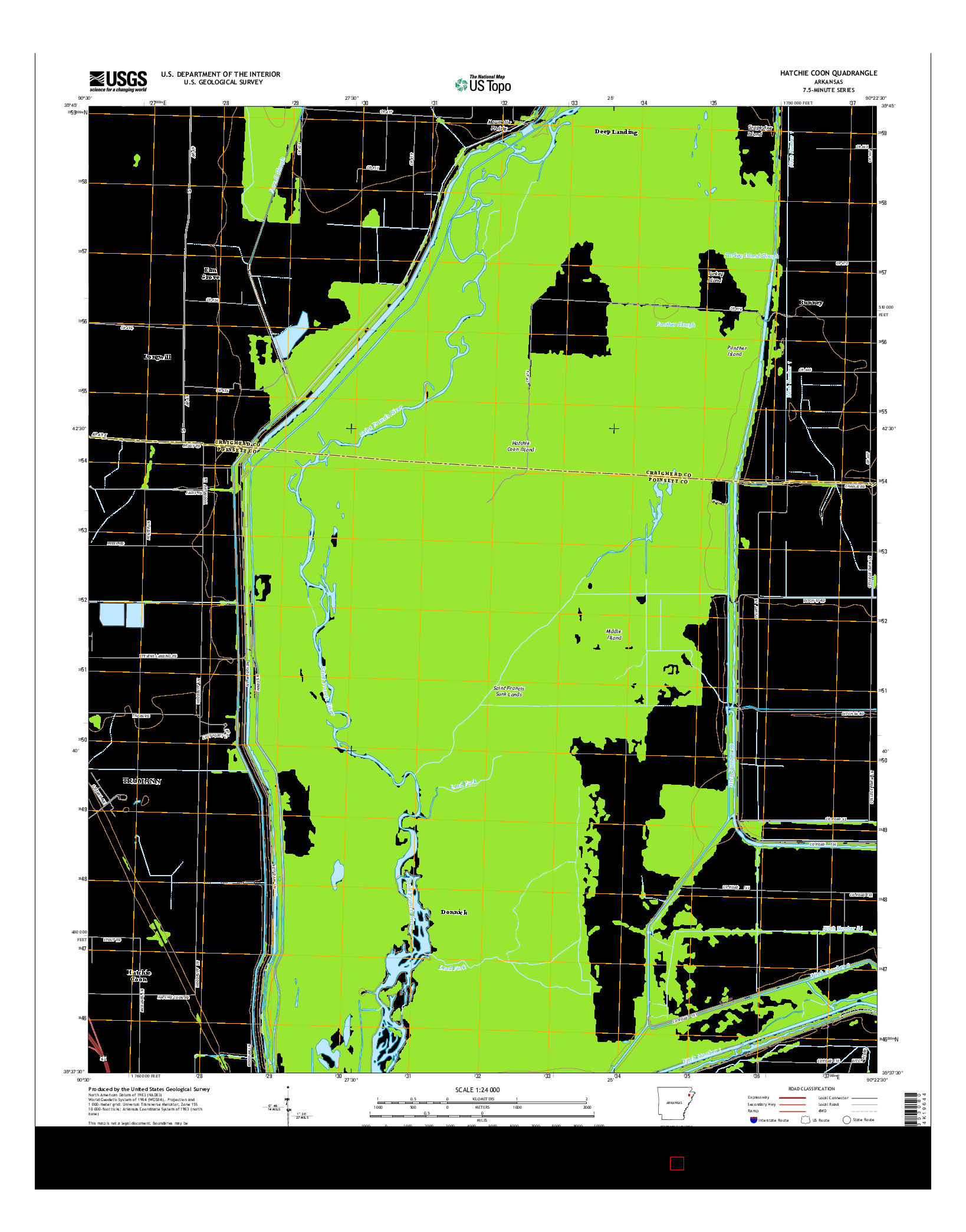 USGS US TOPO 7.5-MINUTE MAP FOR HATCHIE COON, AR 2014